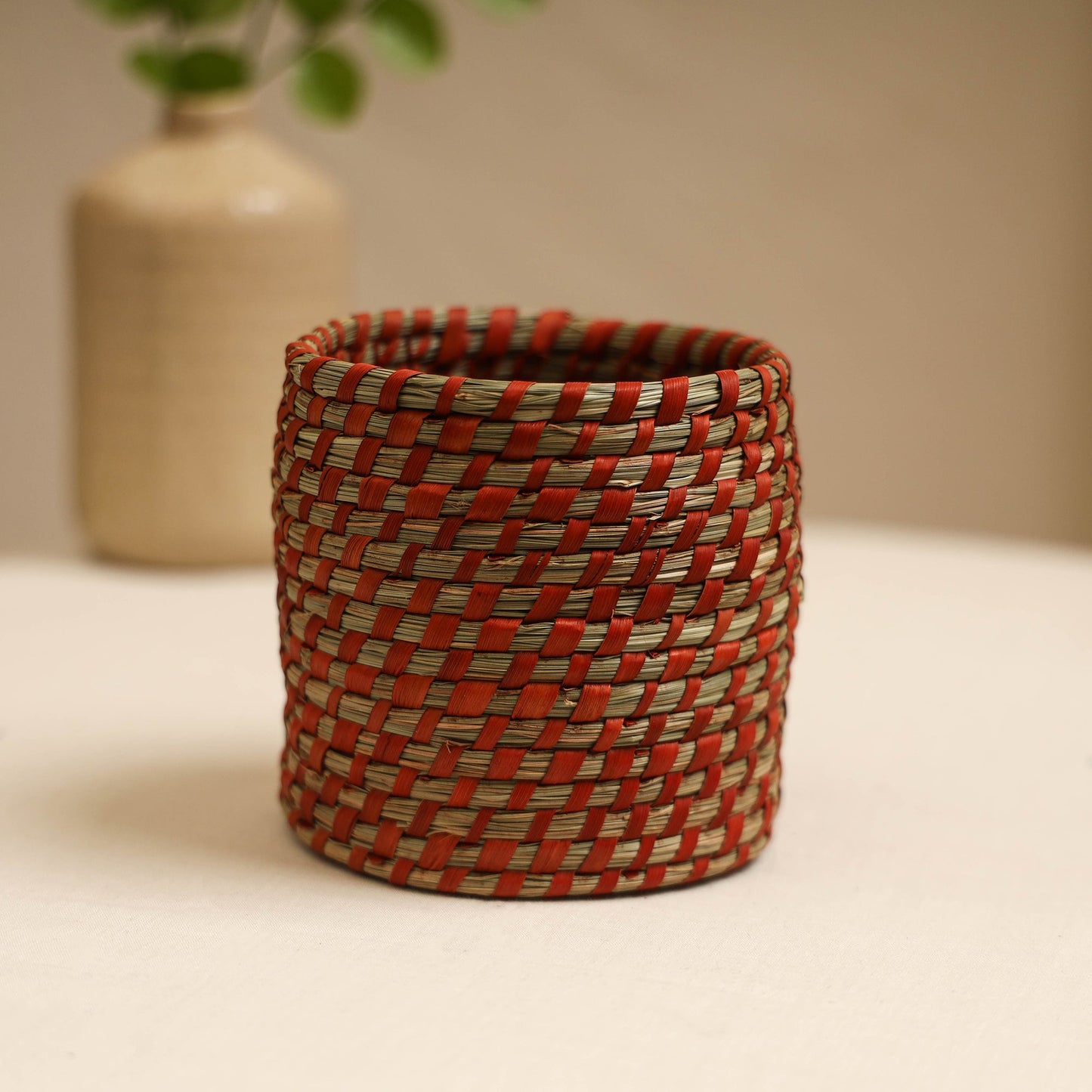 Red - handcrafted eco-friendly sabai grass pen stand 03