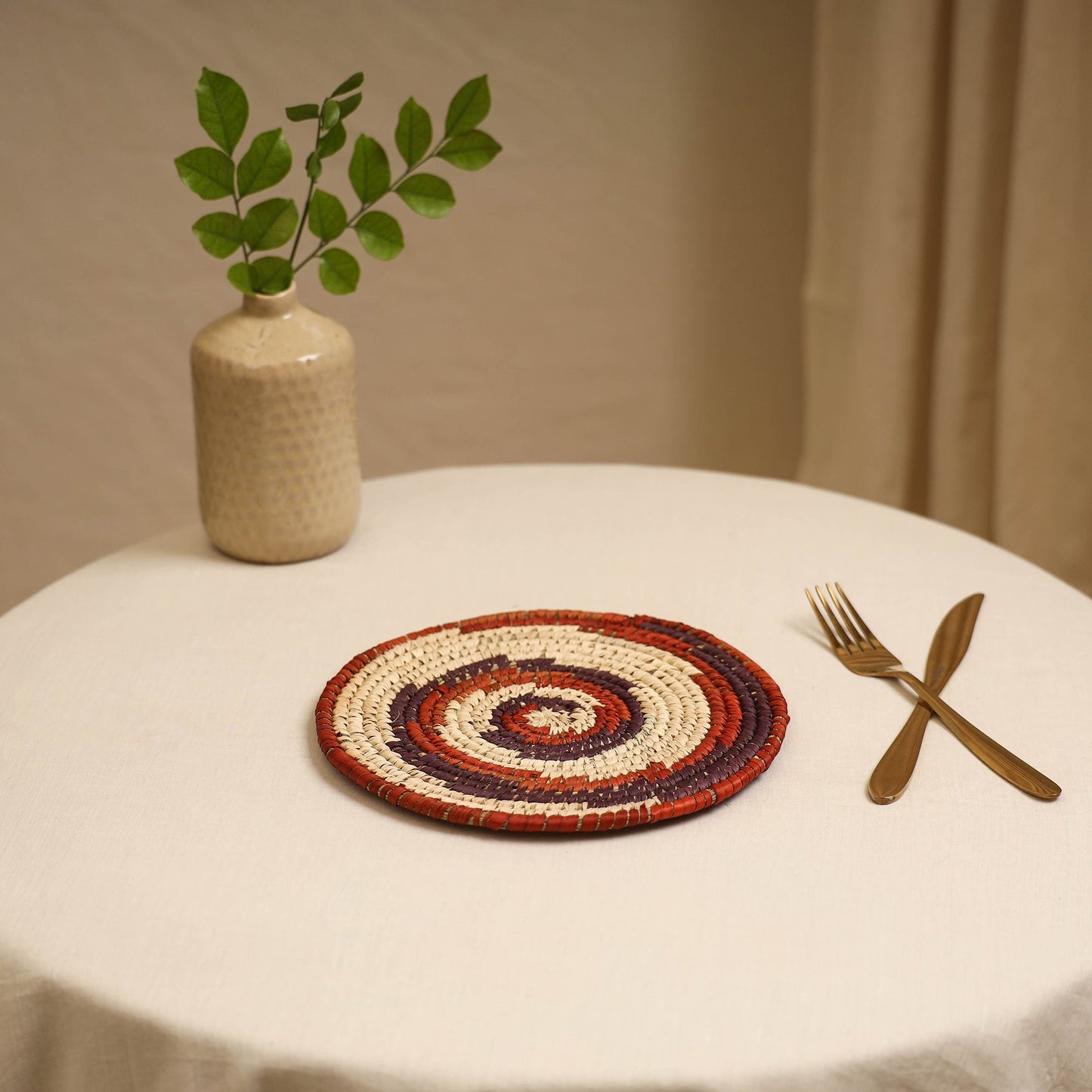 Red - handcrafted eco-friendly sabai grass spiral mat 12