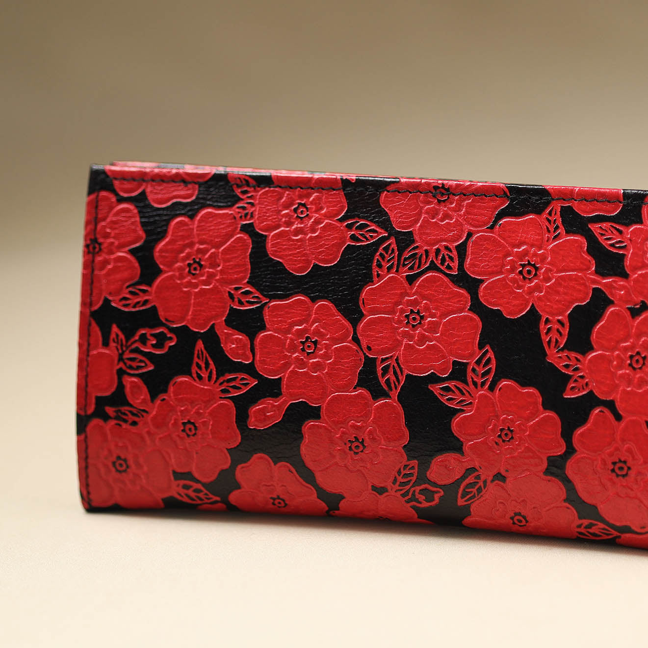 Red Handcrafted Embossed Leather Wallet for Women