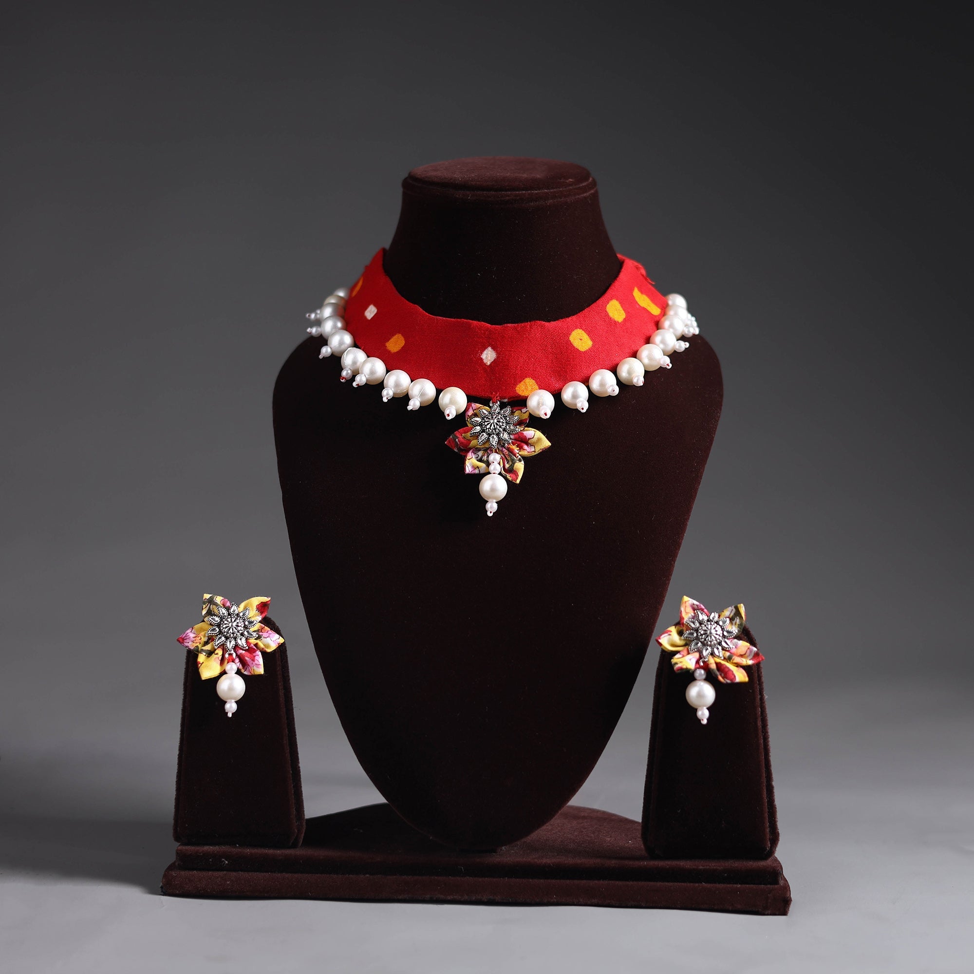 Red - Fabart Jute Choker Necklace Set with Ghungroo Work 14