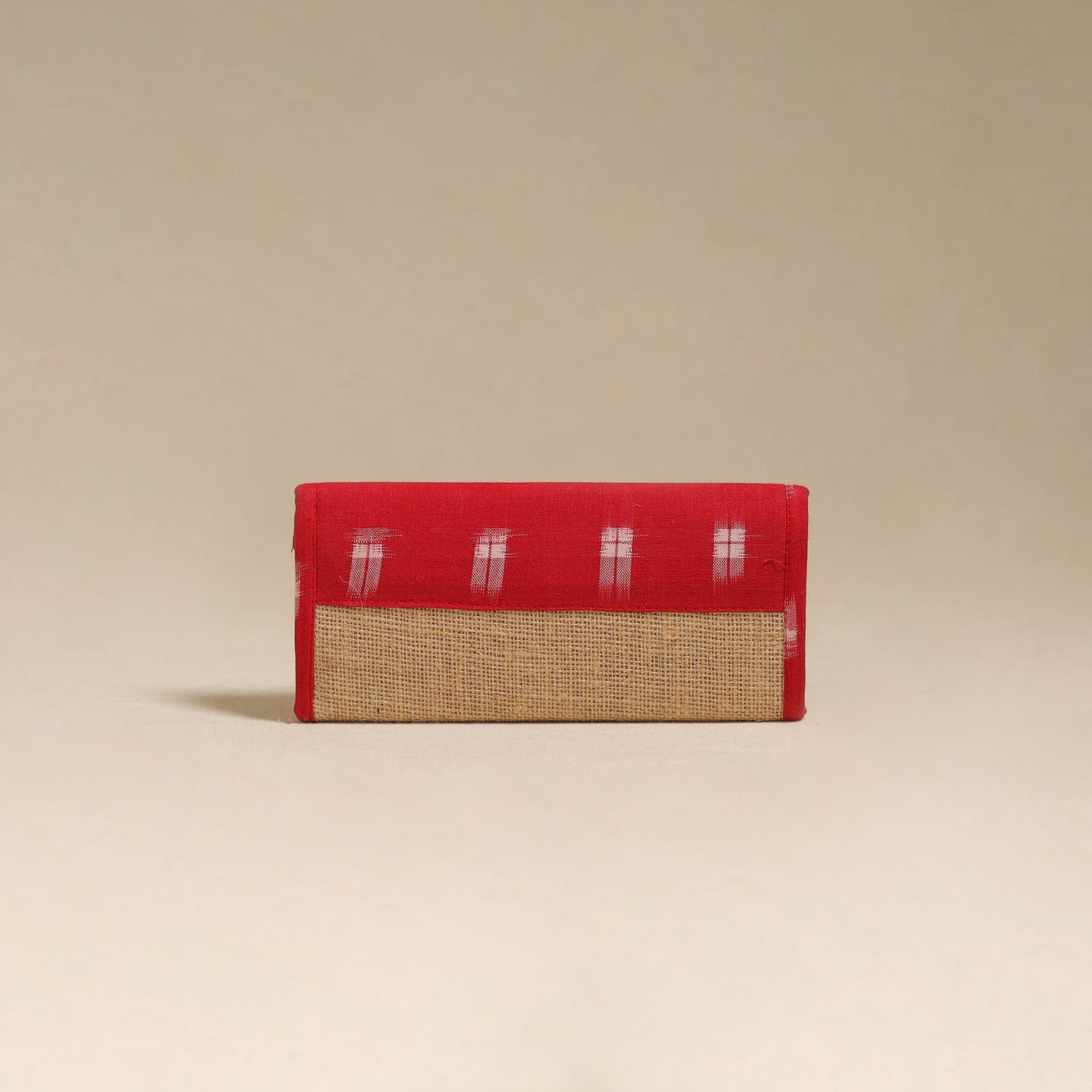 Red - handcrafted ikat fabric jute clutch / wallet
