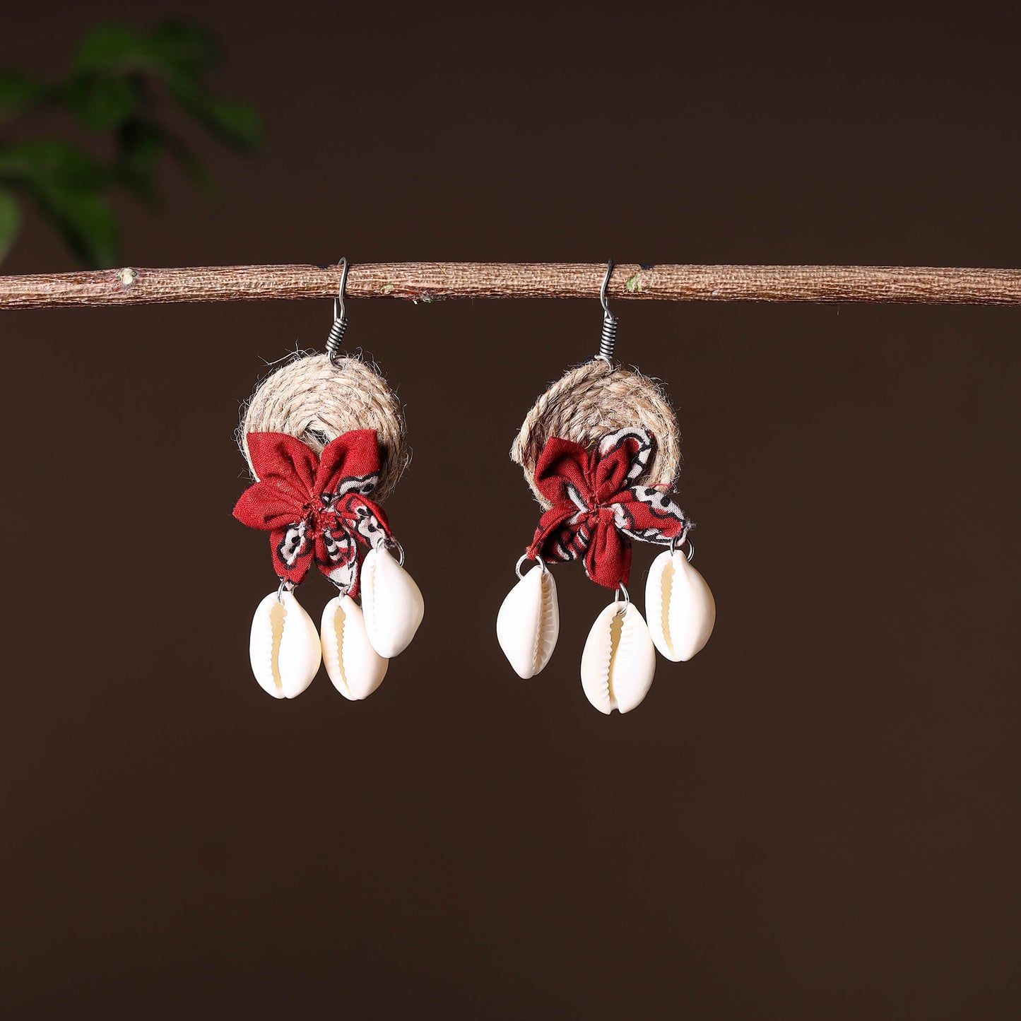 Buy Handcrafted Jute Phool Kali Shell Earrings