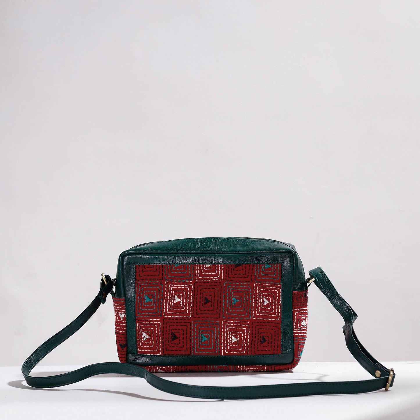 Handcrafted Kantha Embroidery Cotton & Leather Sling Bag