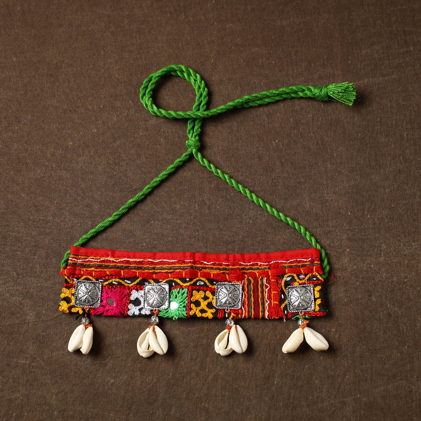 Red - handcrafted kutch embroidered shell work choker