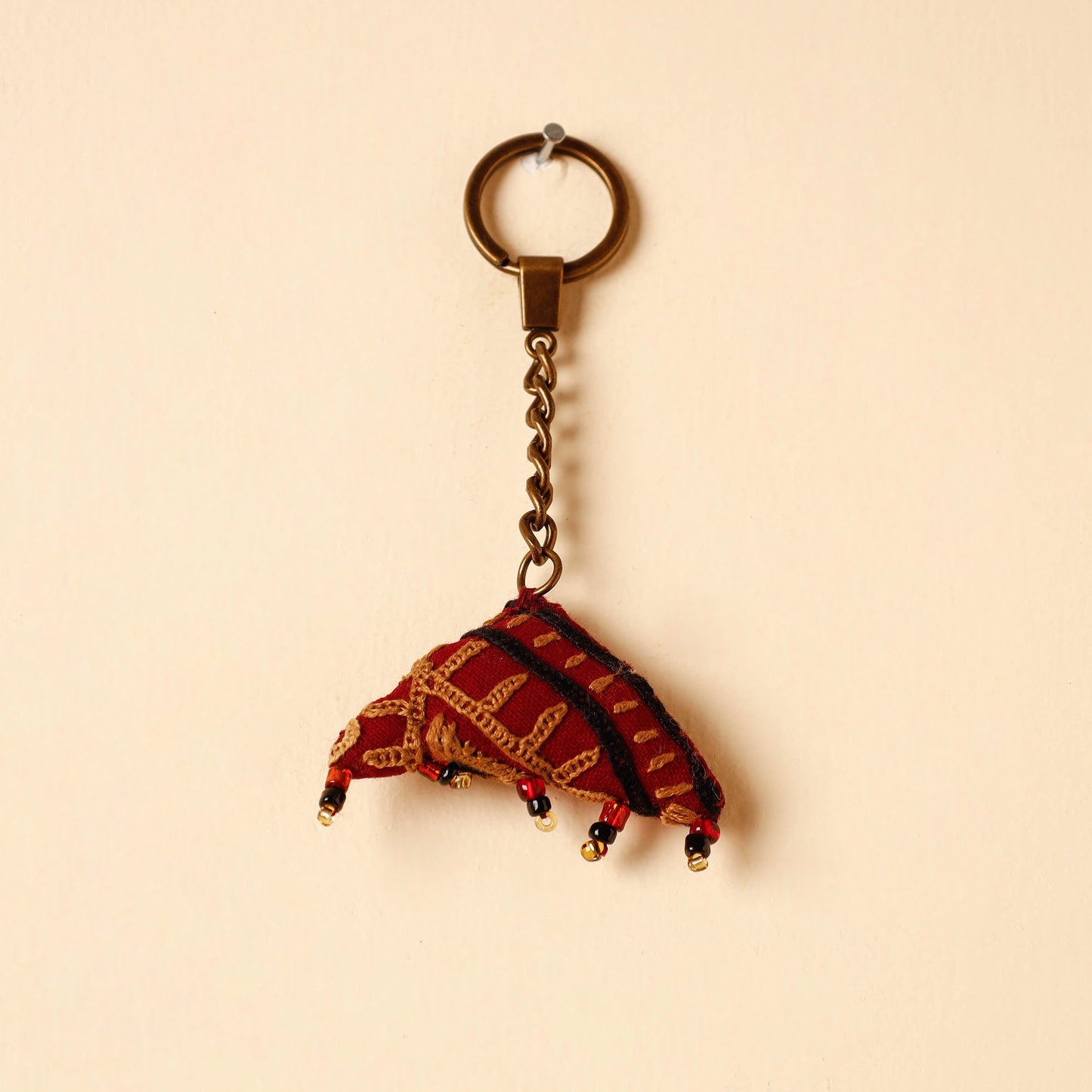 Red Handcrafted Kutch Hand Embroidery Keychain