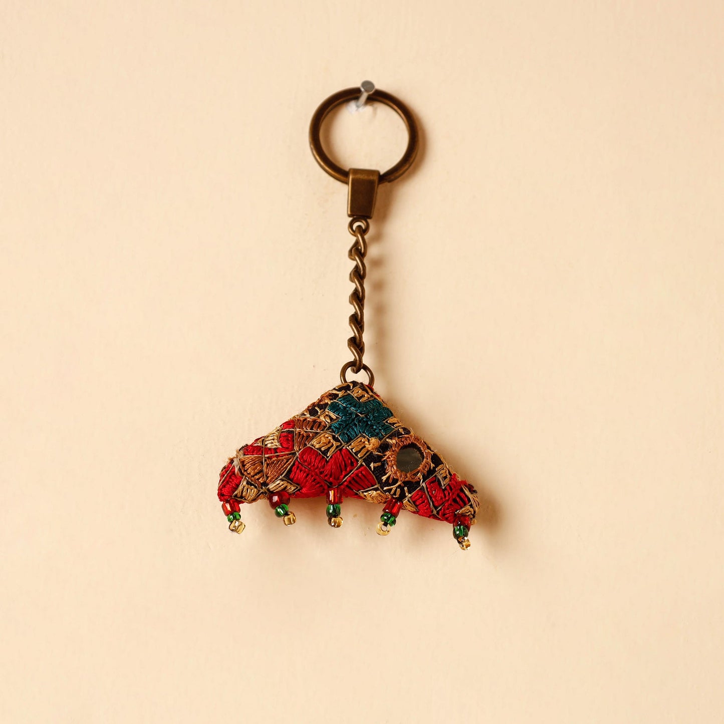 Red Handcrafted Kutch Hand Embroidery Keychain
