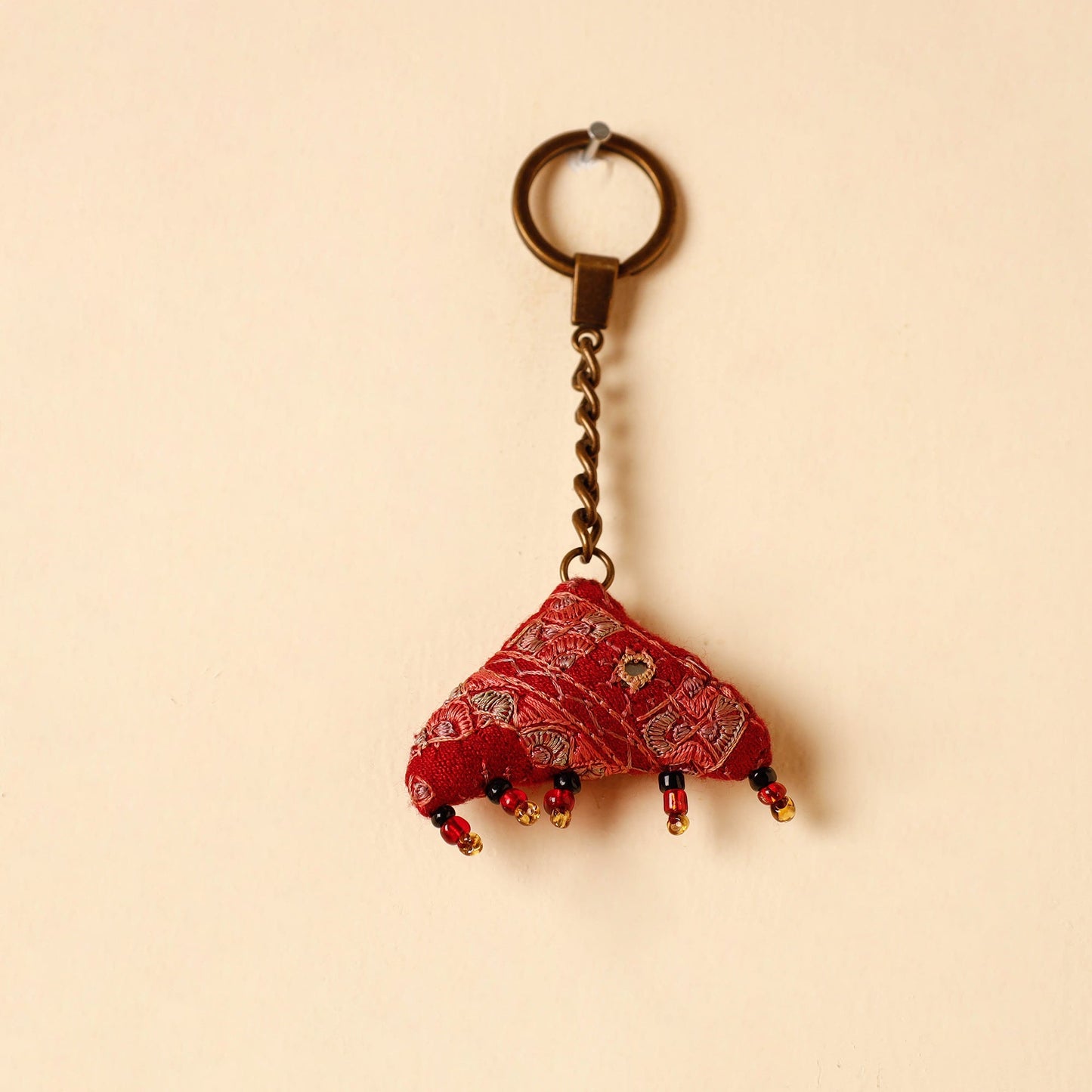 Red Handcrafted Kutch Hand Embroidery Keychain
