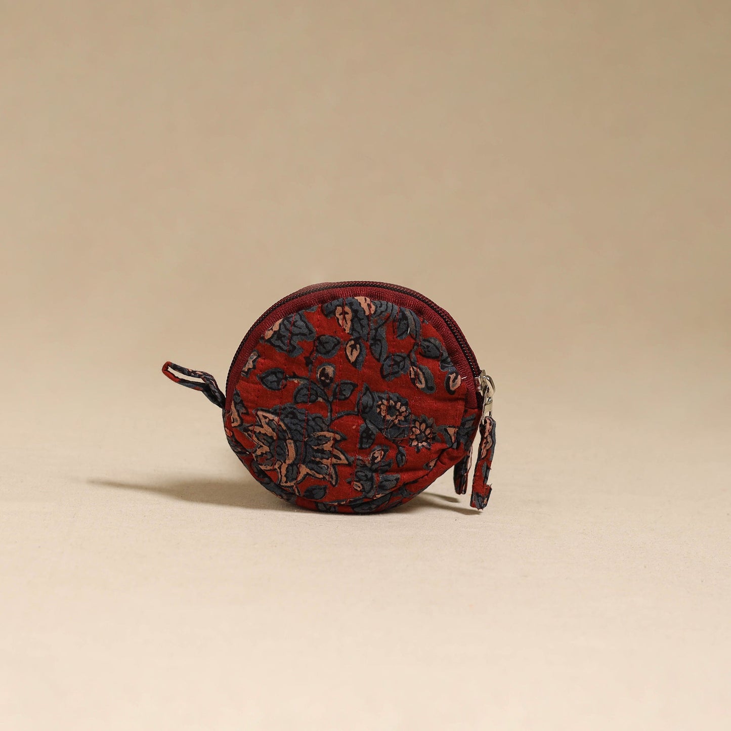 Red - handcrafted quilted ajrakh block printed fabric coin