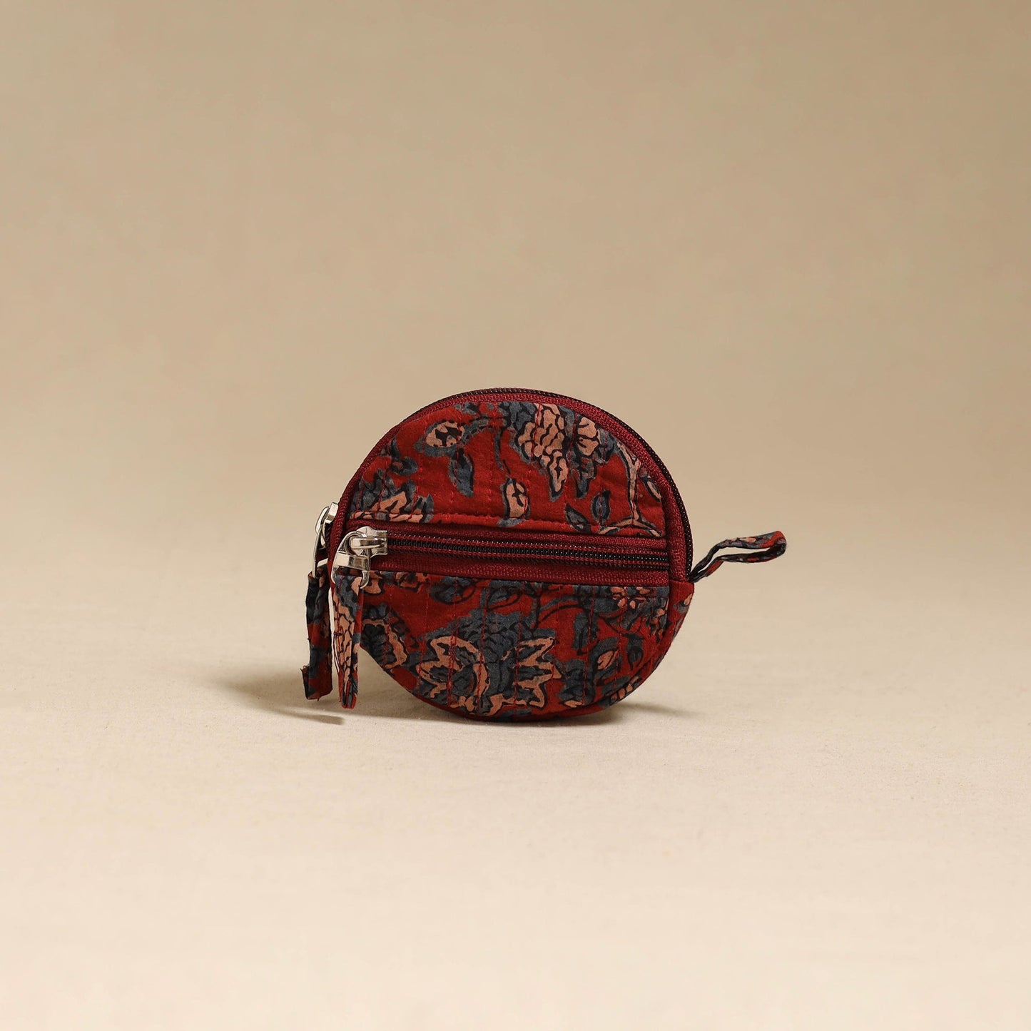 Red - handcrafted quilted ajrakh block printed fabric coin