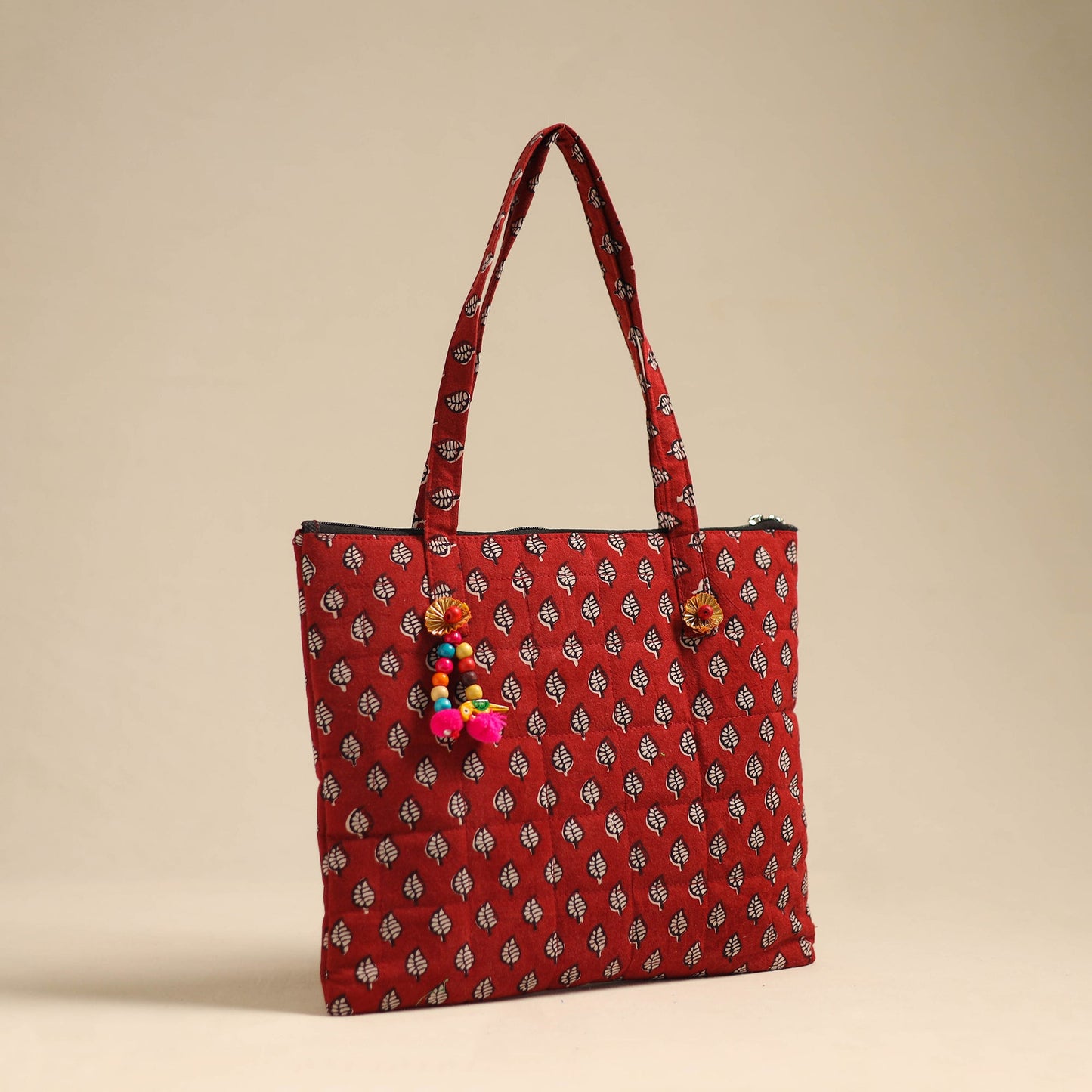 Red Handcrafted Quilted Cotton Hand Bag
