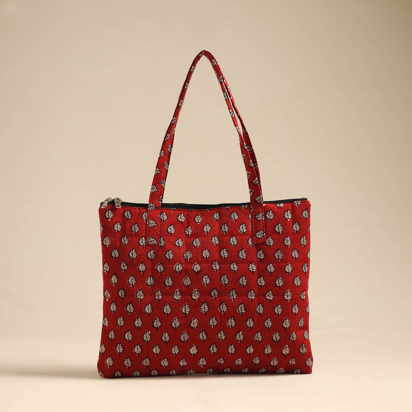 Red Handcrafted Quilted Cotton Hand Bag