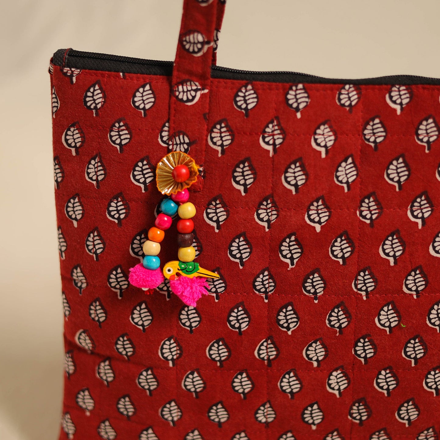 Red Handcrafted Quilted Cotton Hand Bag