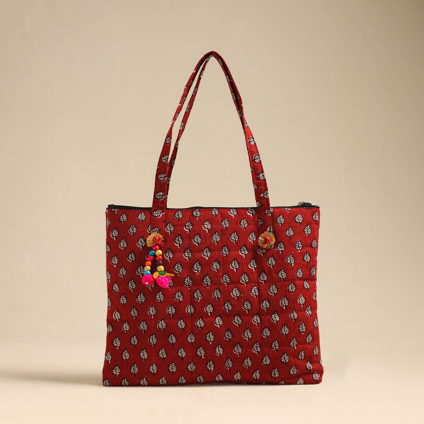 Red Handcrafted Quilted Cotton Hand Bag