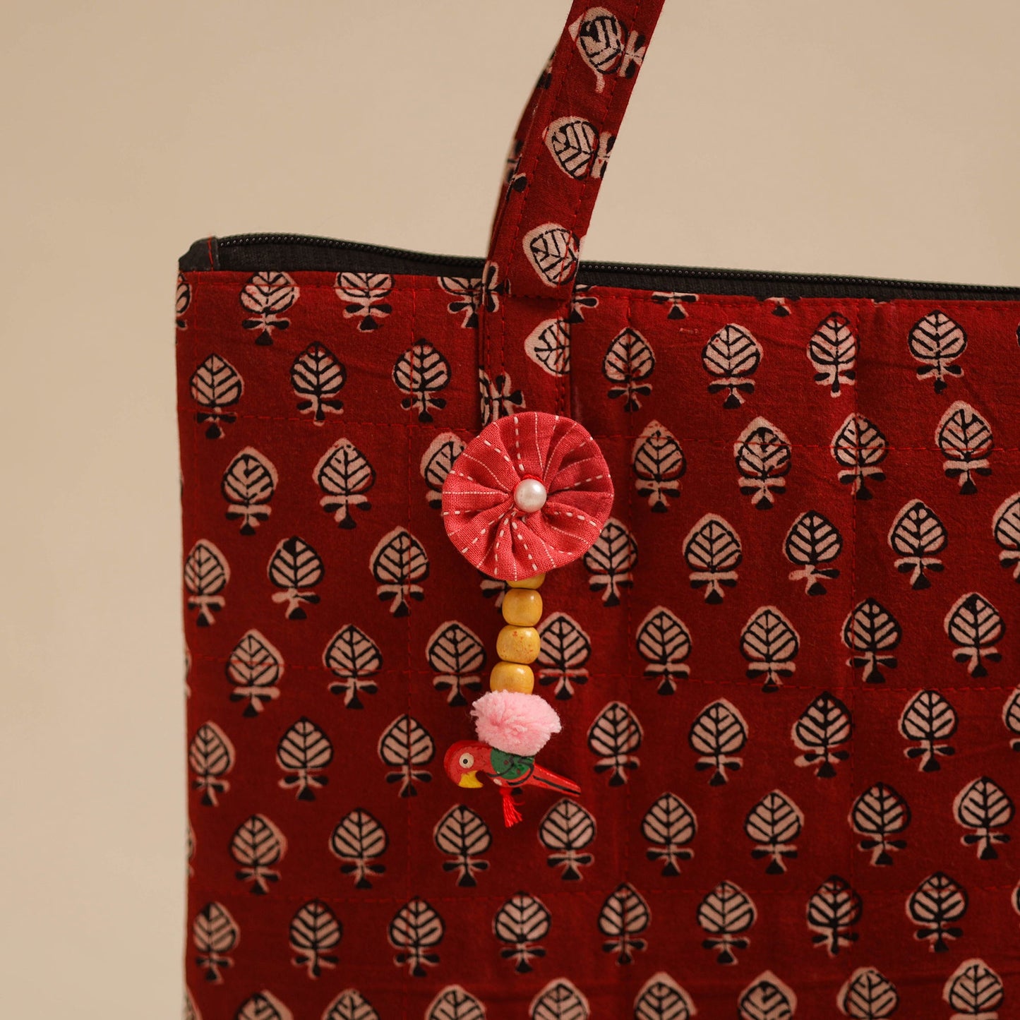 Red Handcrafted Quilted Cotton Hand Bag
