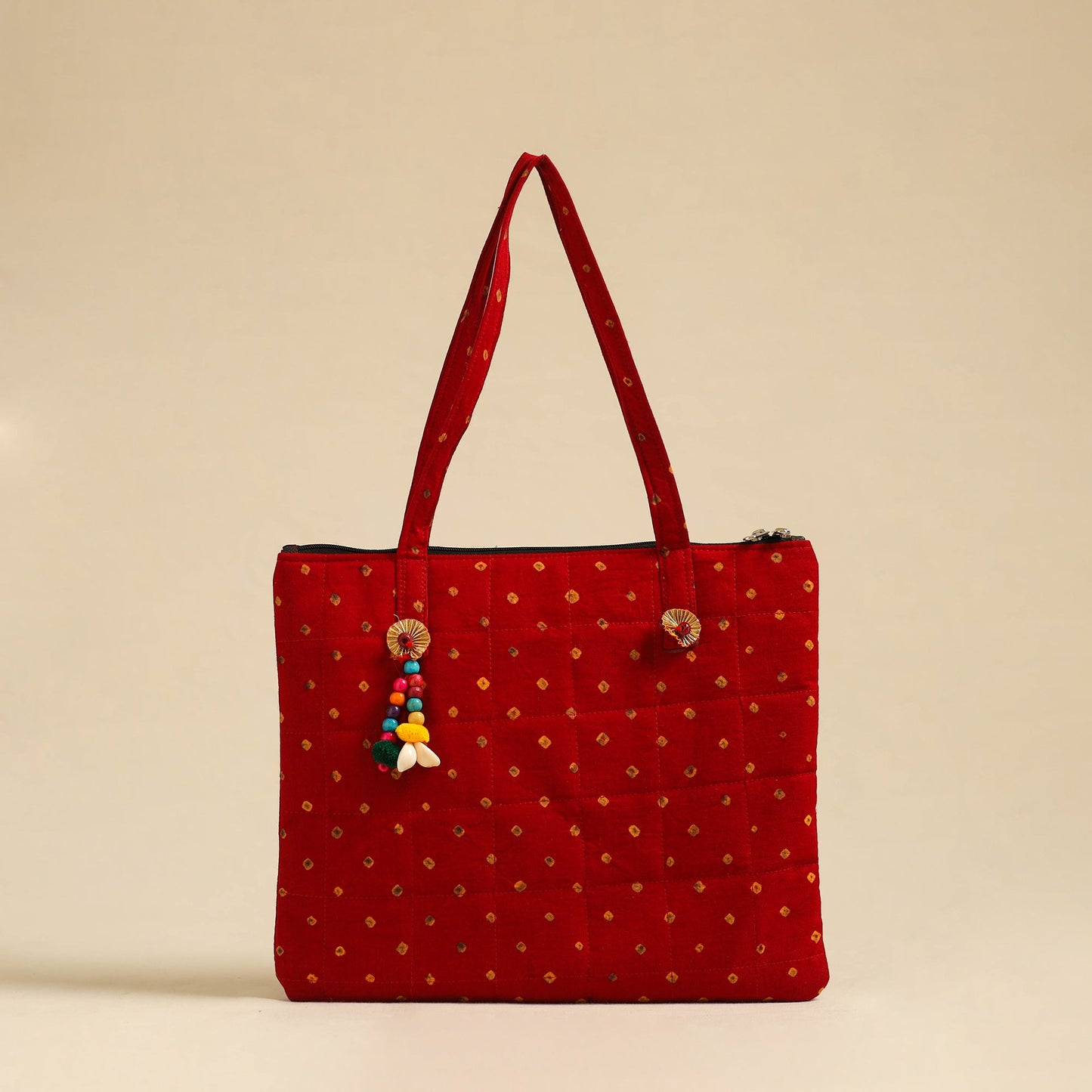 Red Handcrafted Quilted Cotton Hand Bag