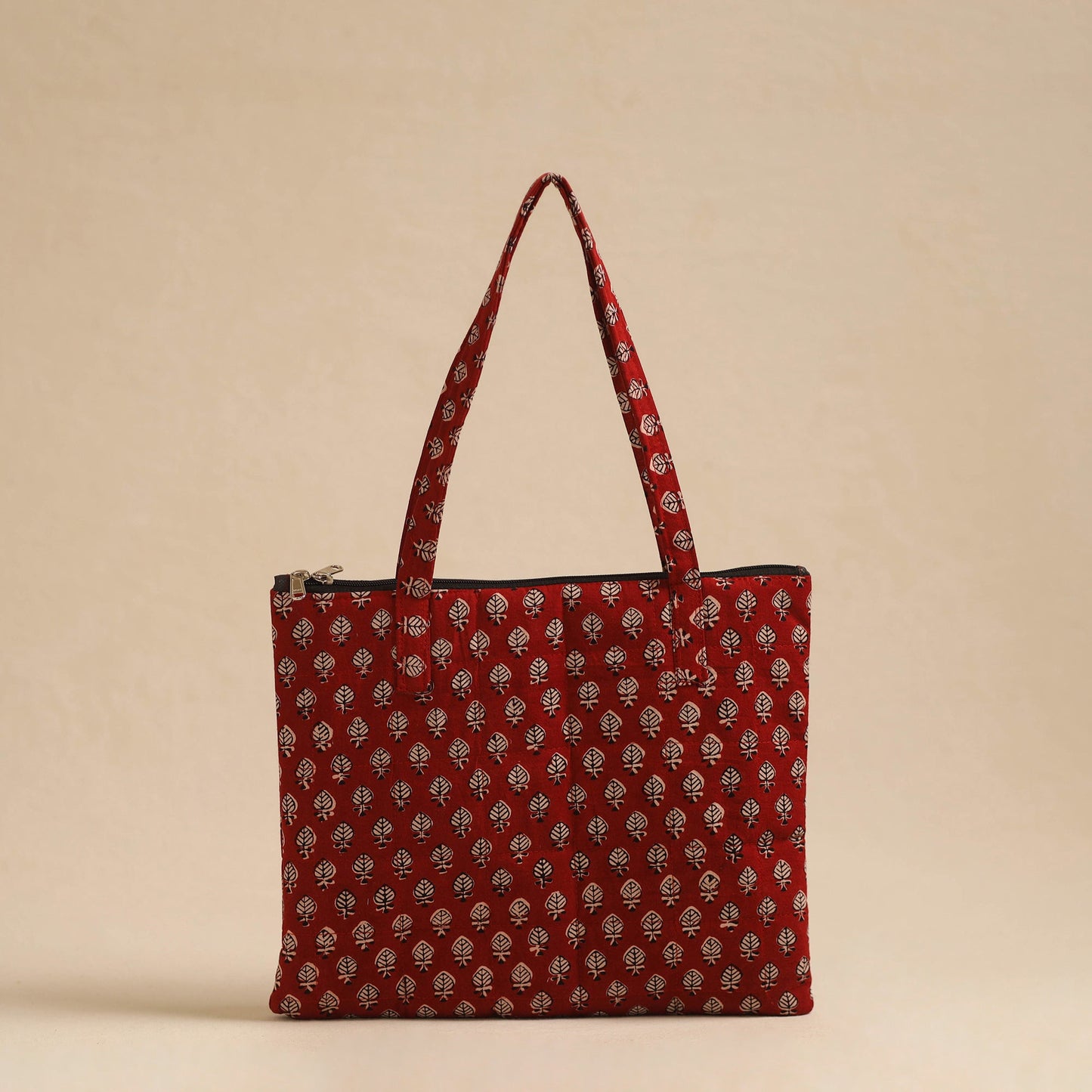Red Handcrafted Quilted Cotton Hand Bag