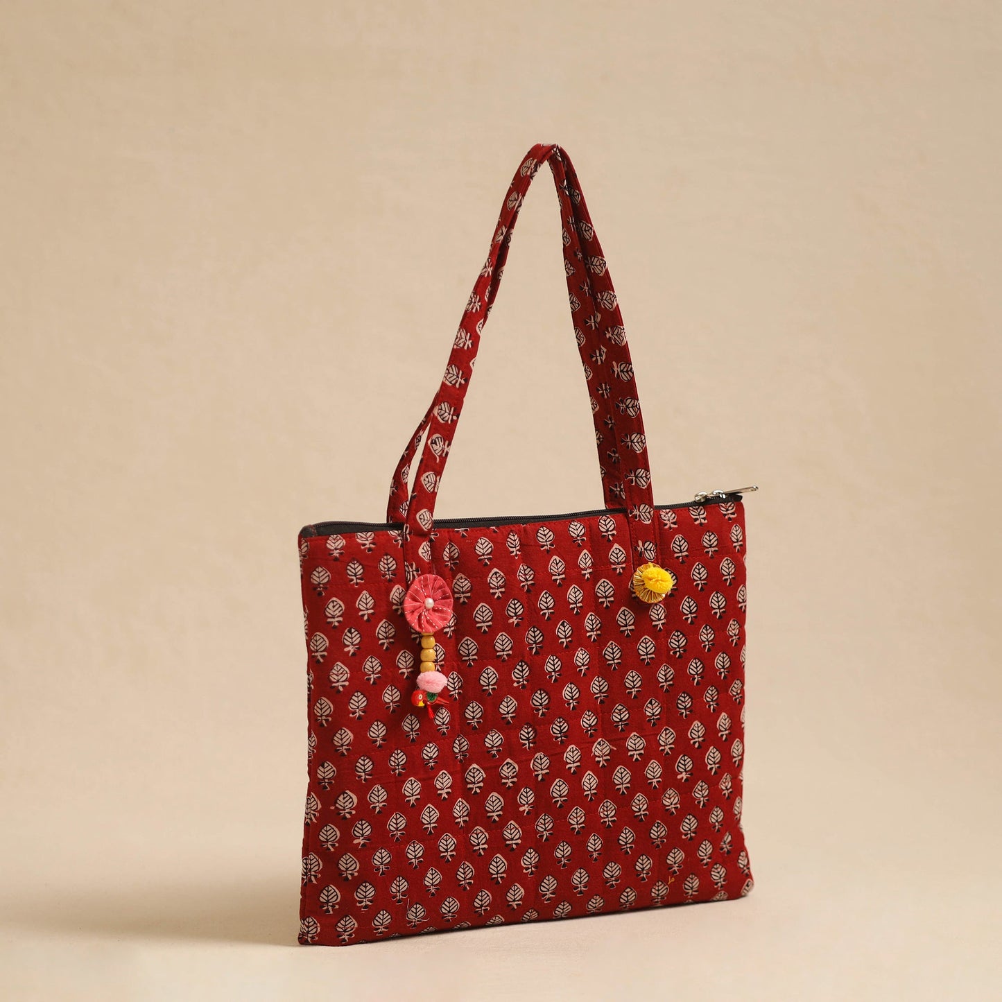 Red Handcrafted Quilted Cotton Hand Bag