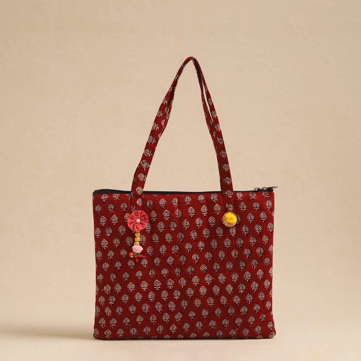 Red Handcrafted Quilted Cotton Hand Bag