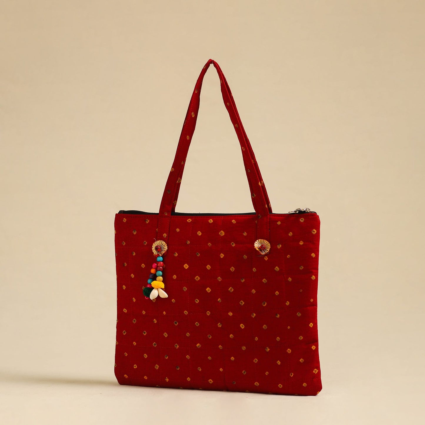 Red Handcrafted Quilted Cotton Hand Bag