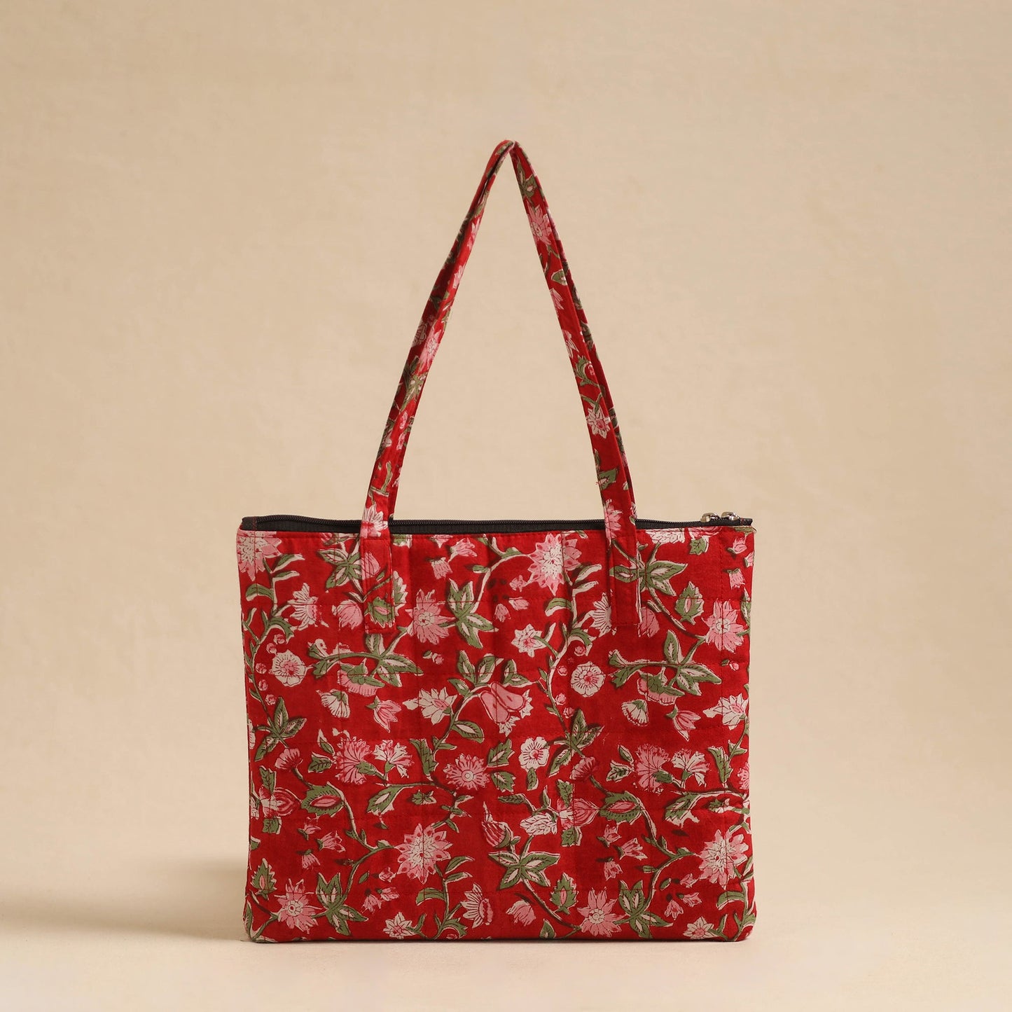 Red Handcrafted Quilted Cotton Hand Bag