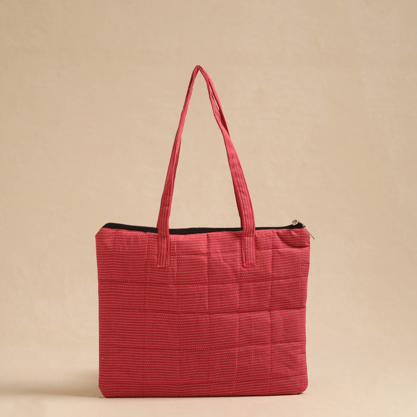 Red Handcrafted Quilted Cotton Hand Bag
