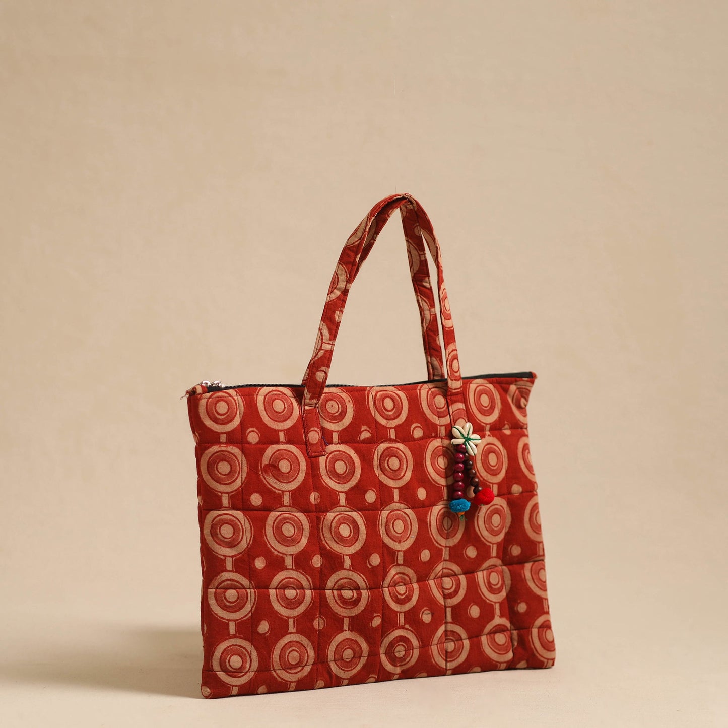 Red Handcrafted Quilted Cotton Hand Bag