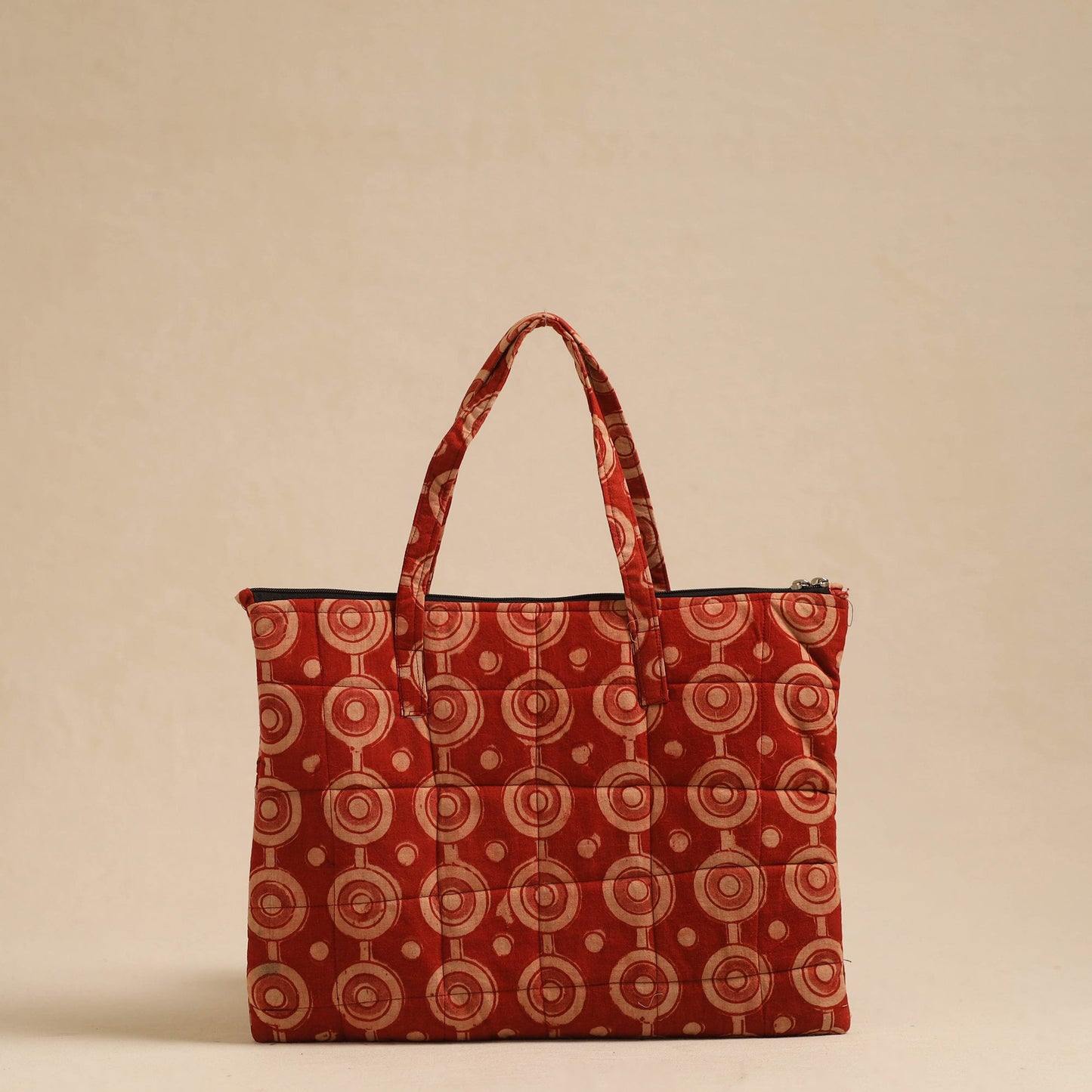 Red Handcrafted Quilted Cotton Hand Bag