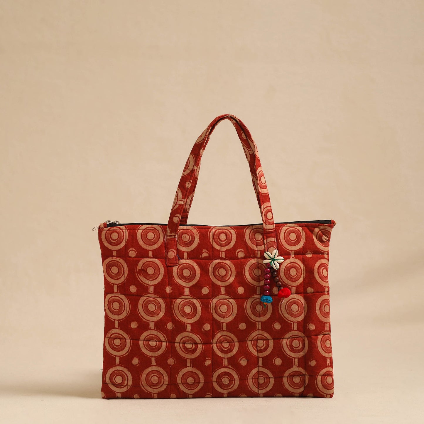 Red Handcrafted Quilted Cotton Hand Bag