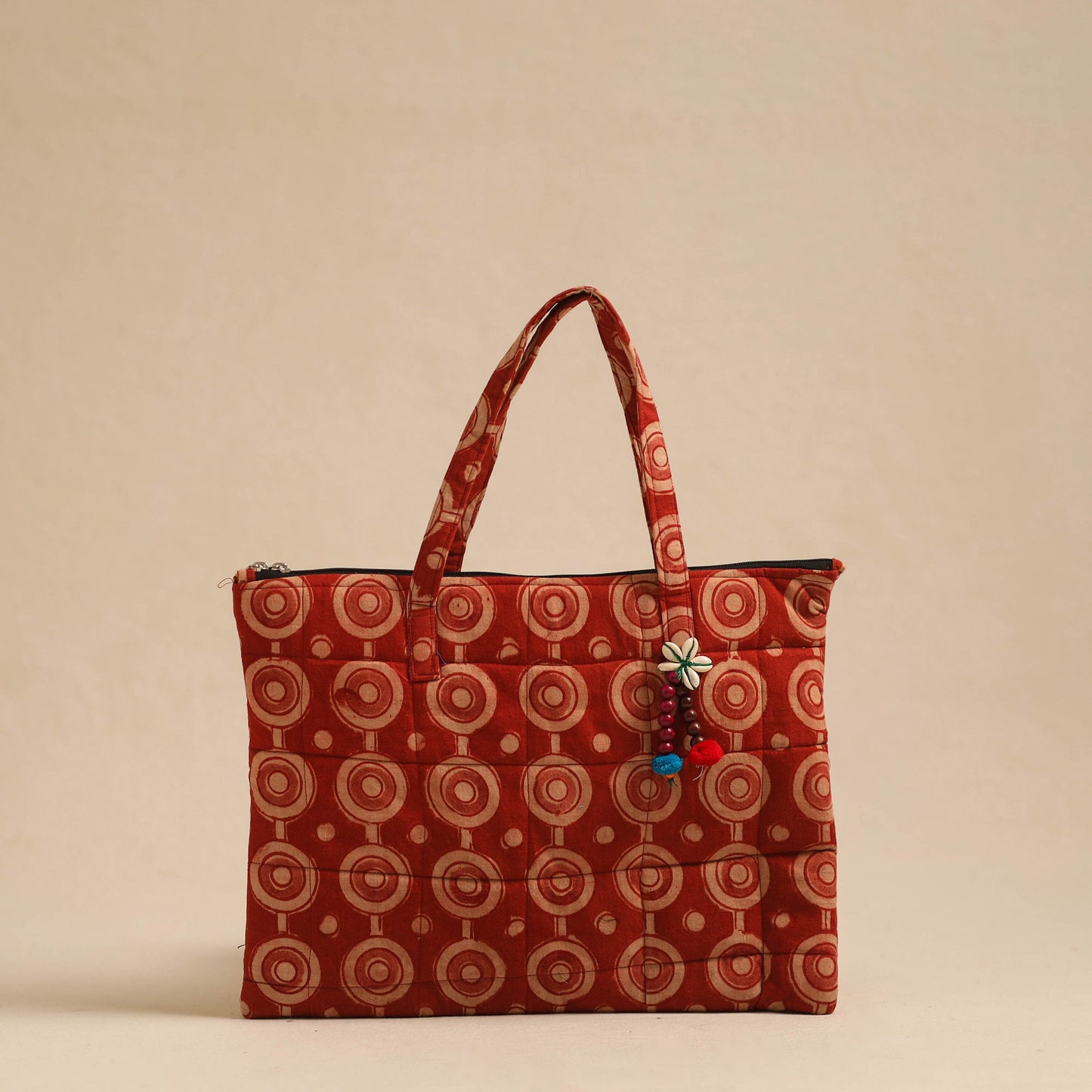 Red Handcrafted Quilted Cotton Hand Bag