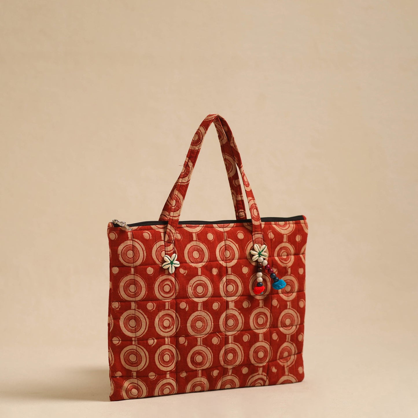 Red Handcrafted Quilted Cotton Hand Bag