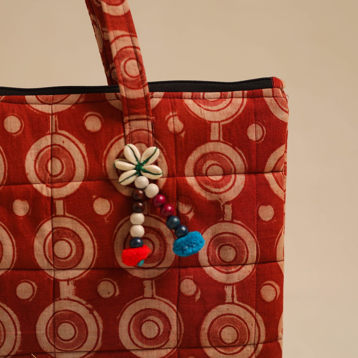Red Handcrafted Quilted Cotton Hand Bag