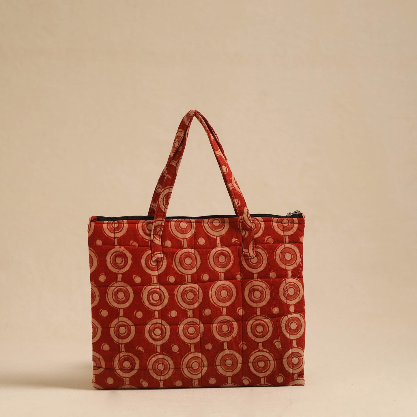 Red Handcrafted Quilted Cotton Hand Bag