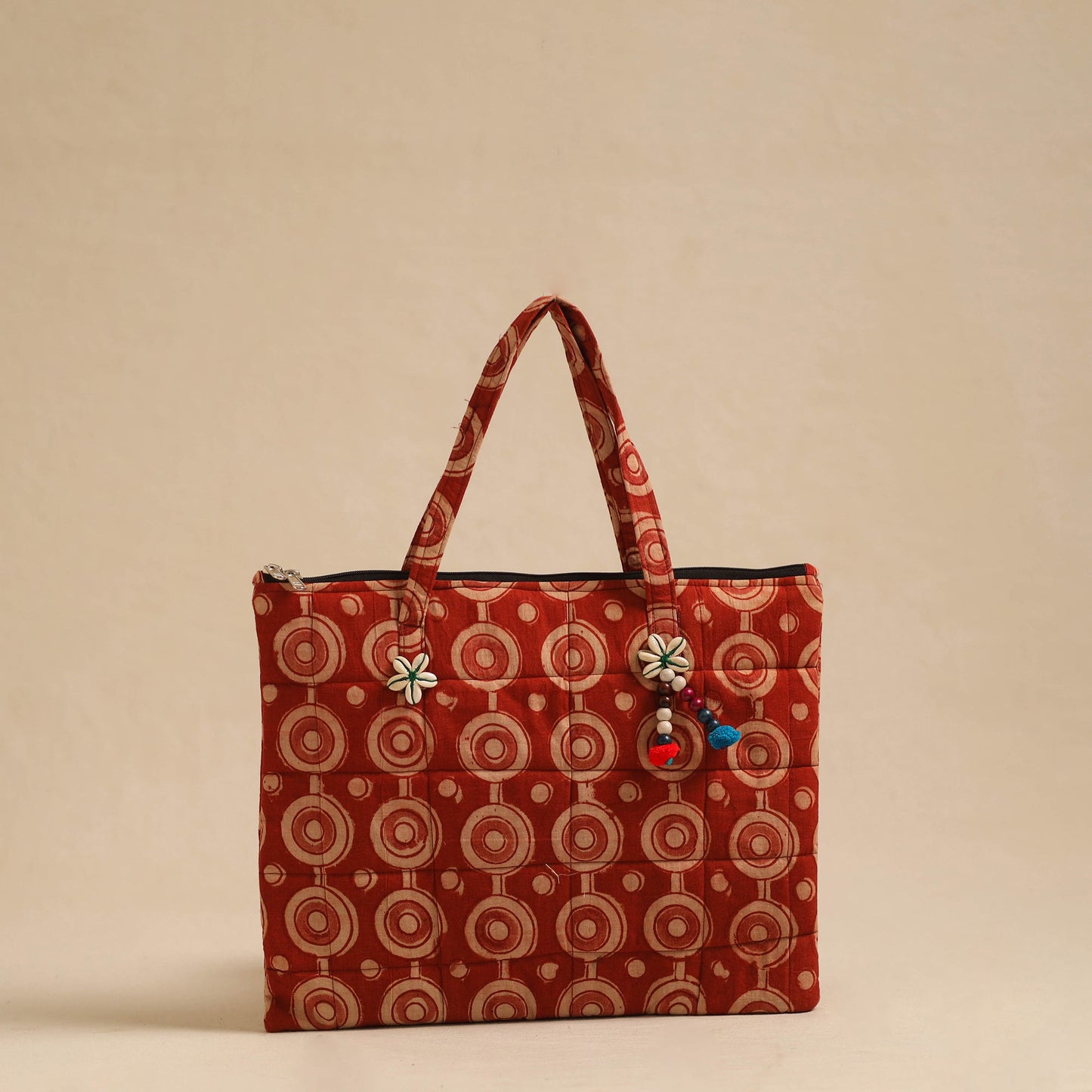 Red Handcrafted Quilted Cotton Hand Bag