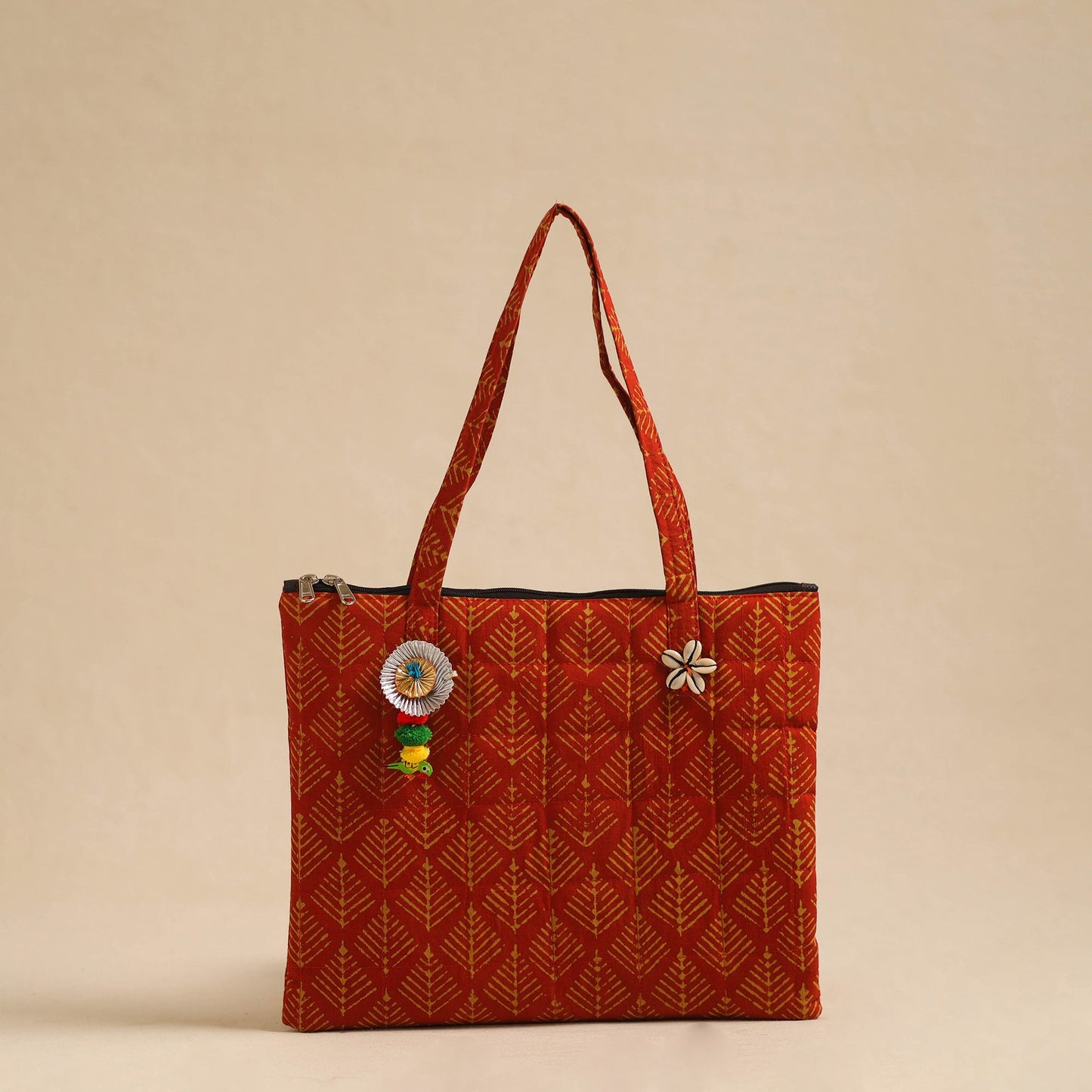 Red Handcrafted Quilted Cotton Hand Bag