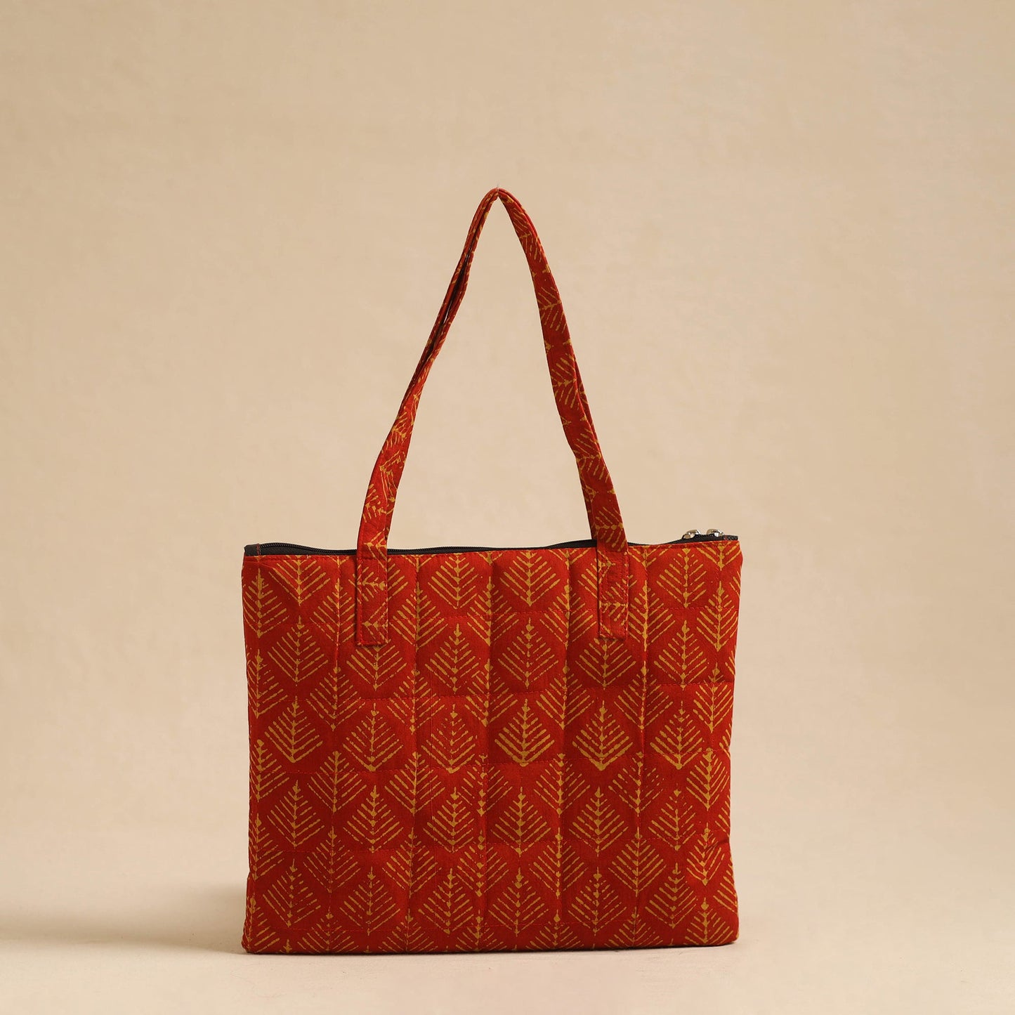 Red Handcrafted Quilted Cotton Hand Bag