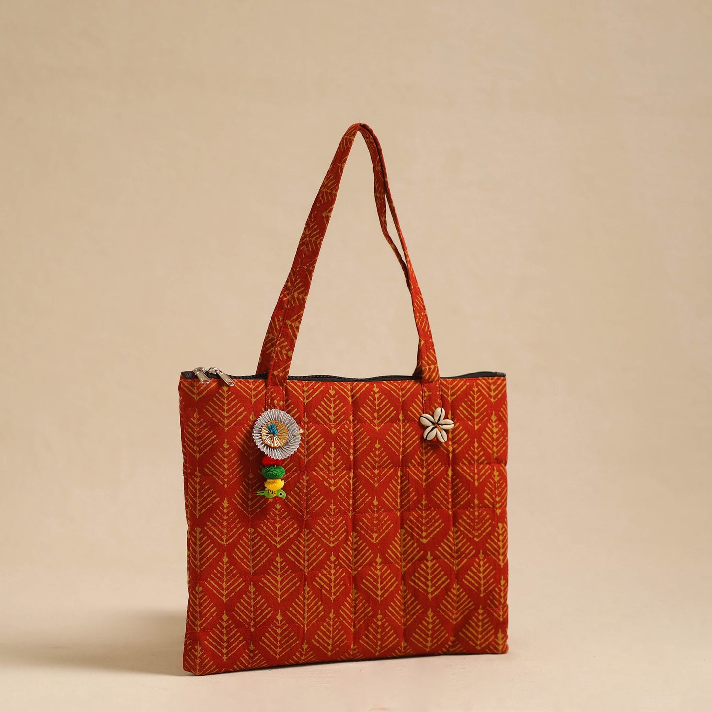 Red Handcrafted Quilted Cotton Hand Bag