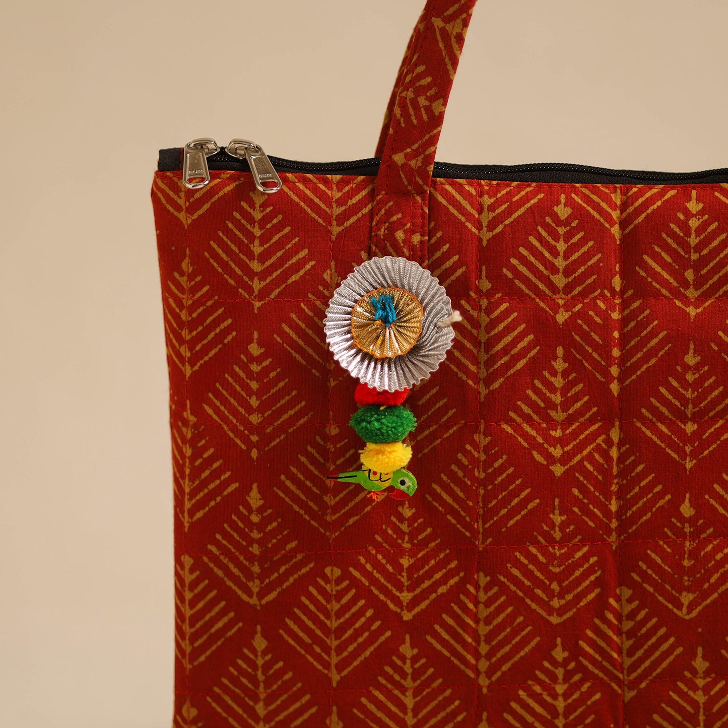 Red Handcrafted Quilted Cotton Hand Bag