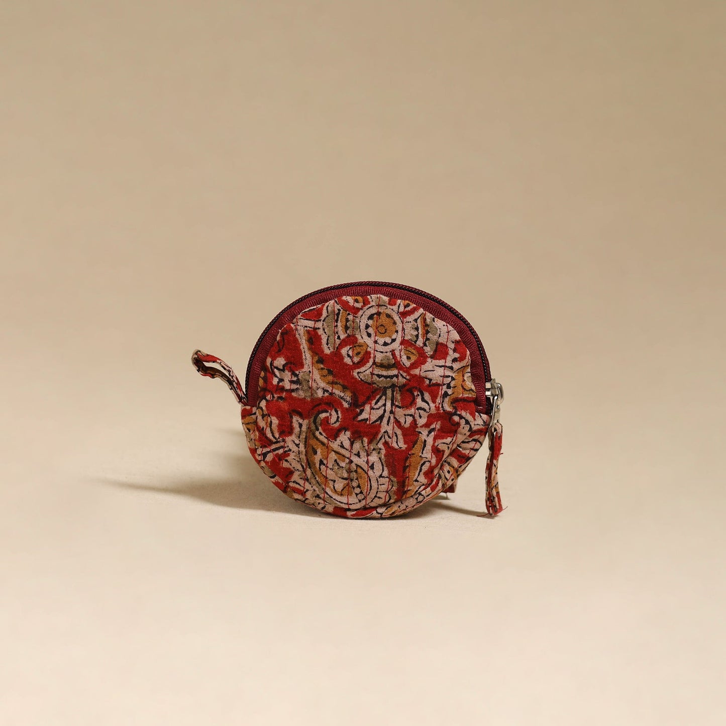 Red - handcrafted quilted kalamkari block printed fabric