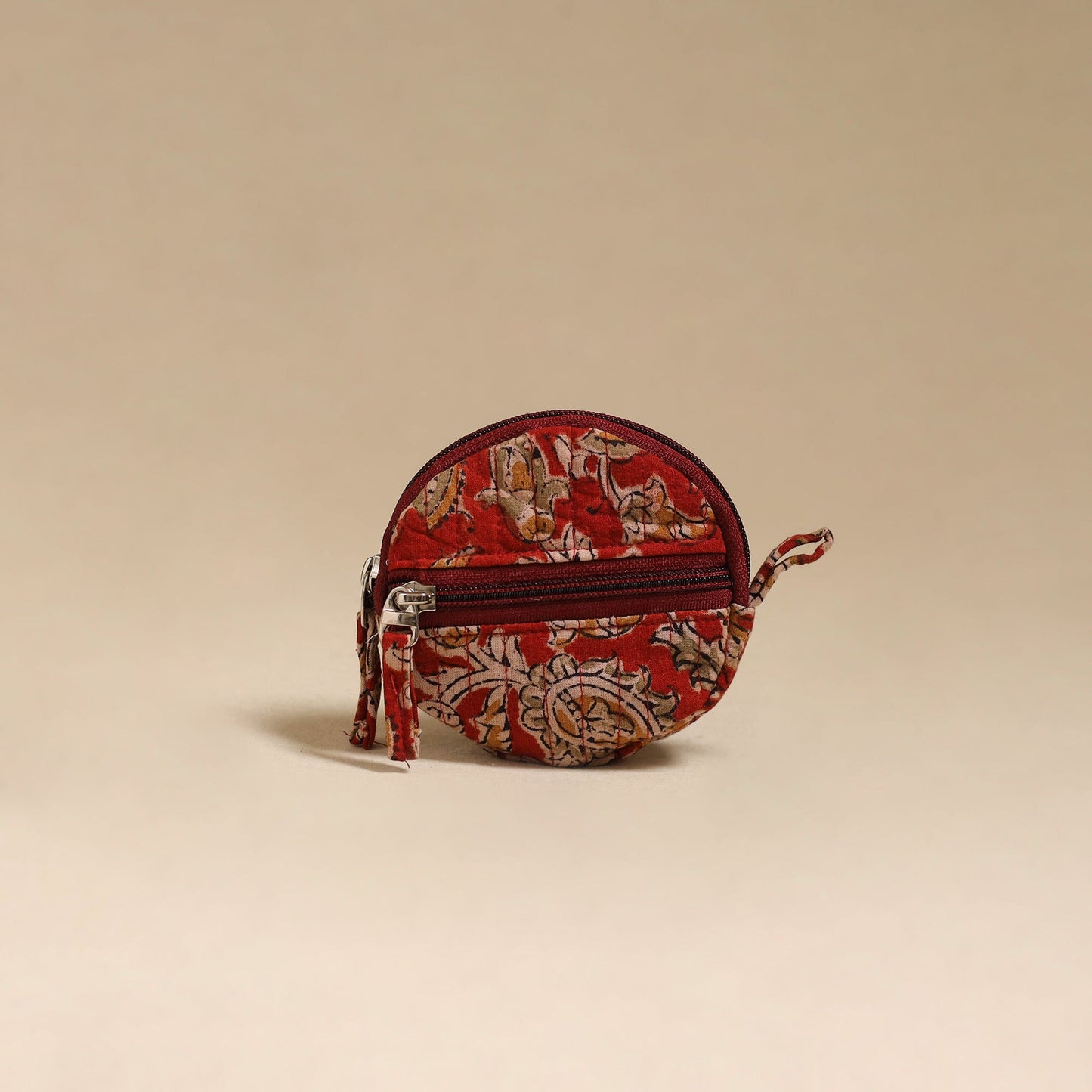 Red - handcrafted quilted kalamkari block printed fabric