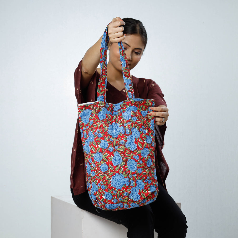 Handcrafted Quilted Sanganeri Block Printed Shoulder Bag