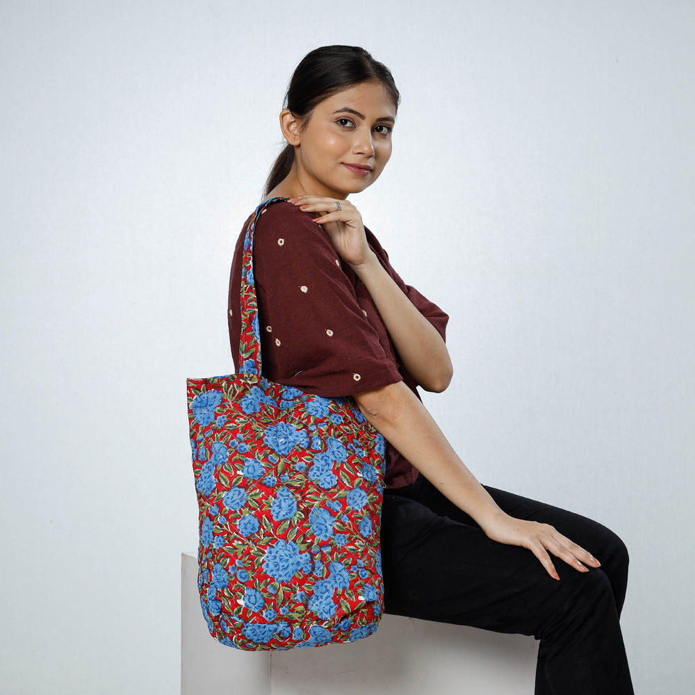 Handcrafted Quilted Sanganeri Block Printed Shoulder Bag