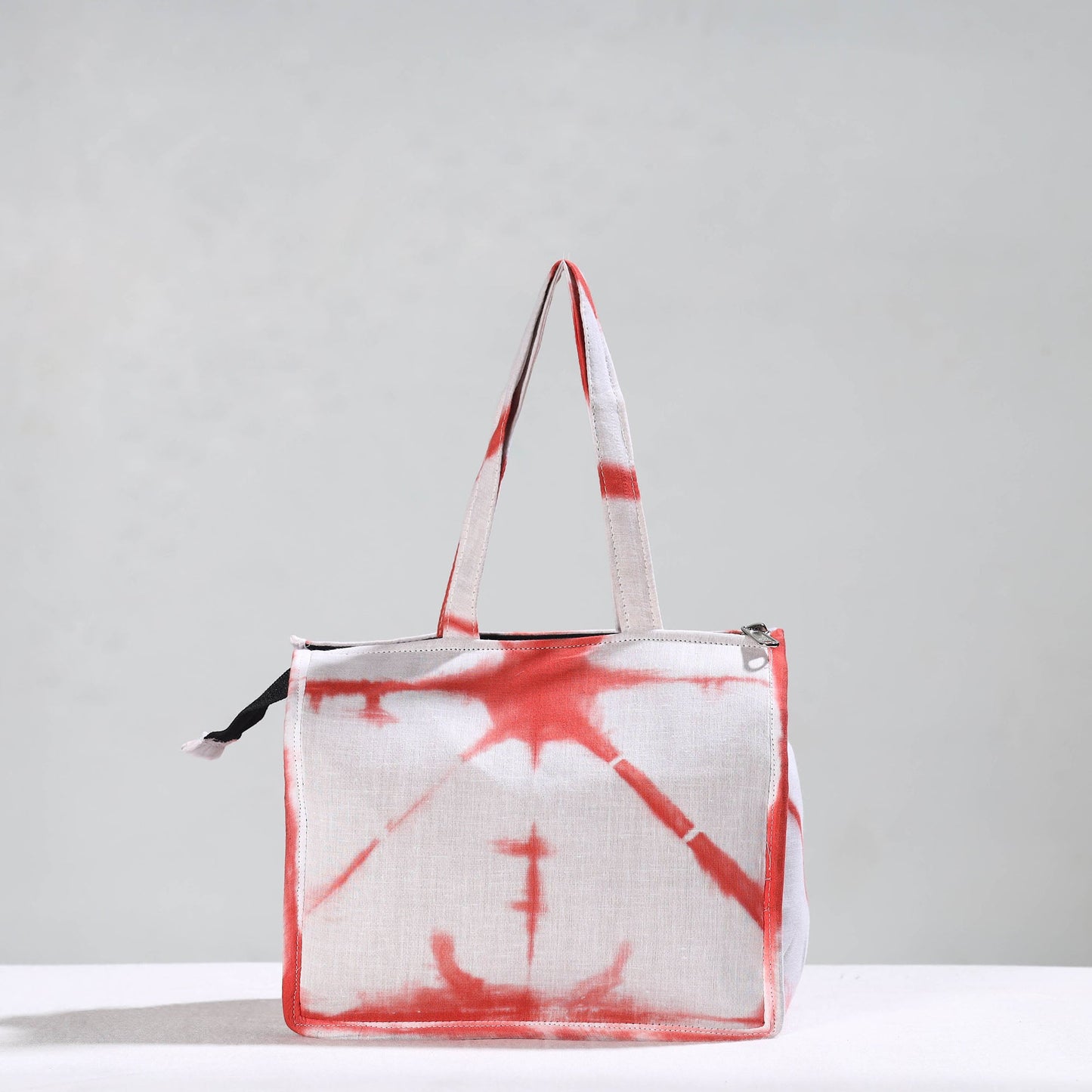 Red Handcrafted Shibori Tie-Dye Cotton Hand Bag 01