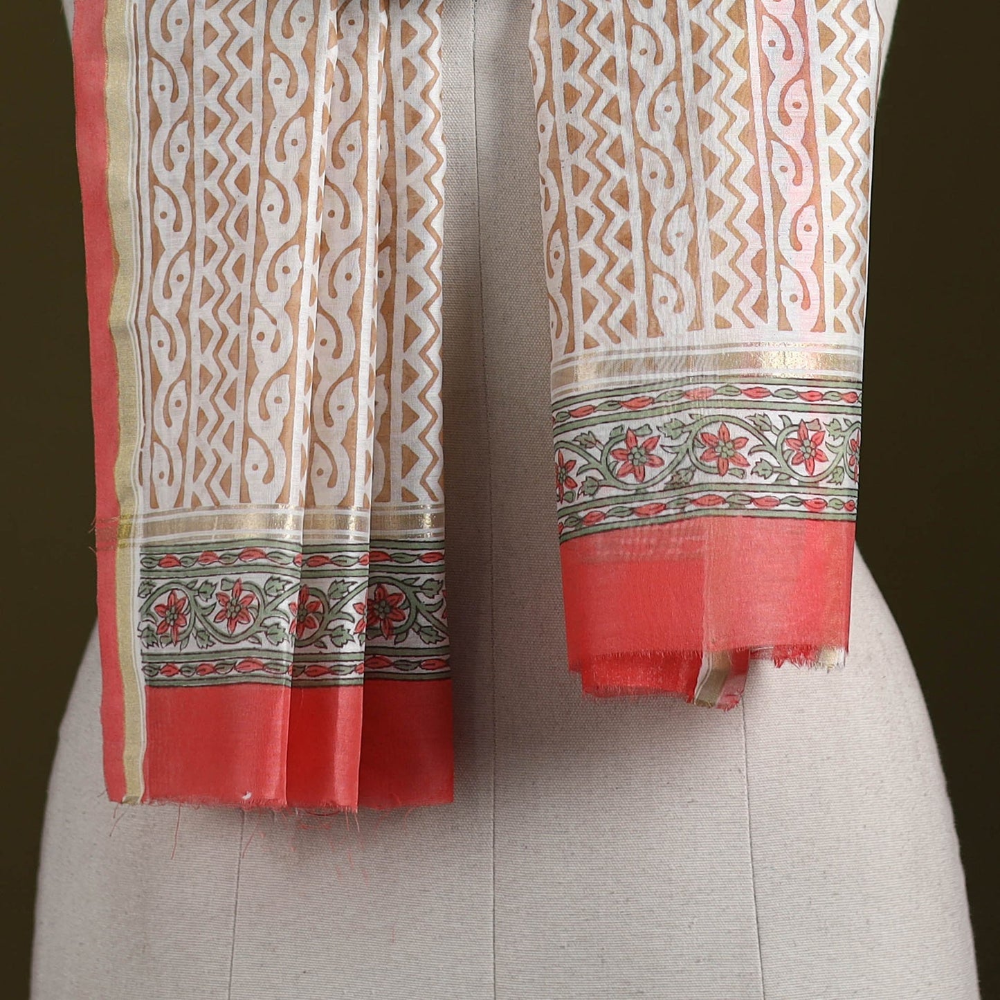 Handloom chanderi silk sanganeri stole 01 - handcrafted