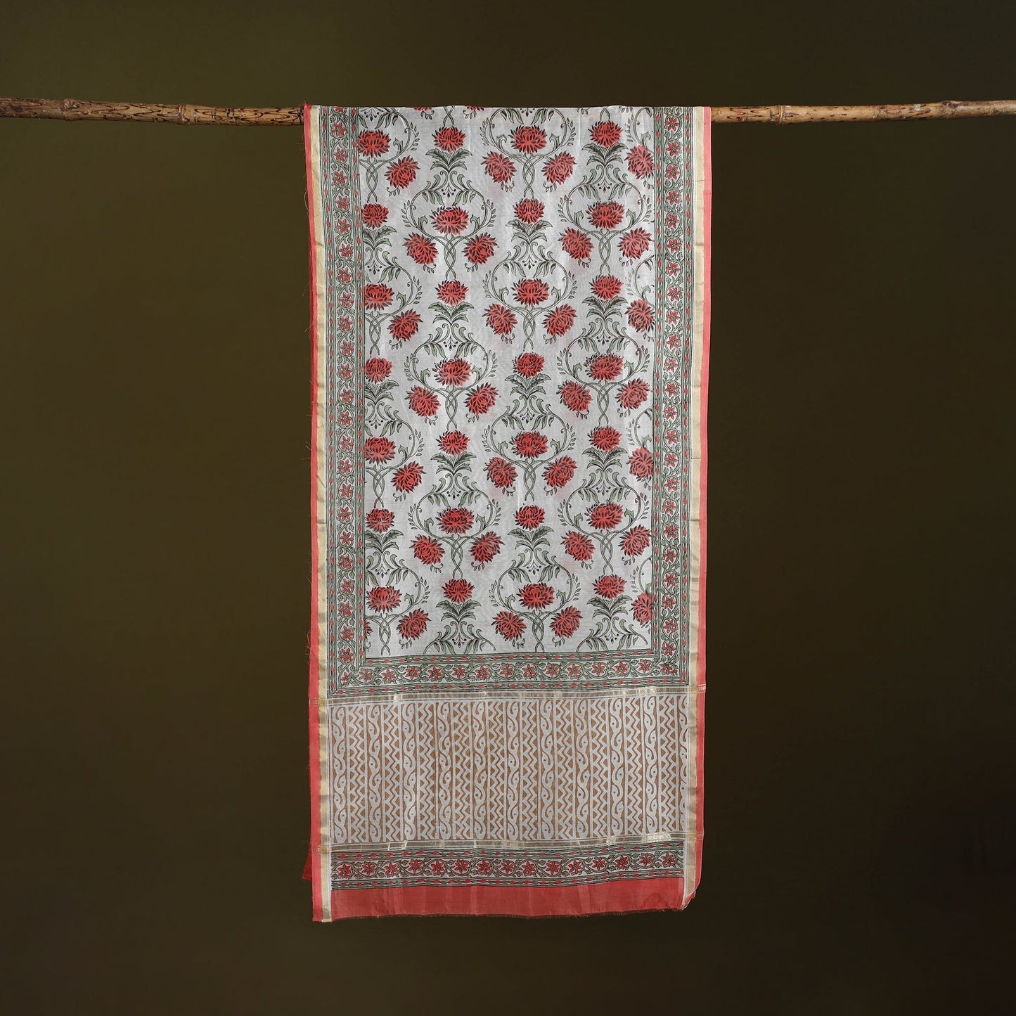Handloom chanderi silk sanganeri stole 01 - handcrafted