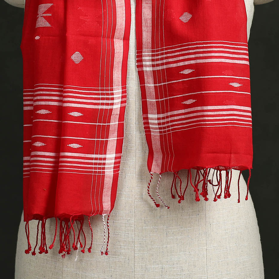 Handloom cotton burdwan jamdani stole with tassels 03