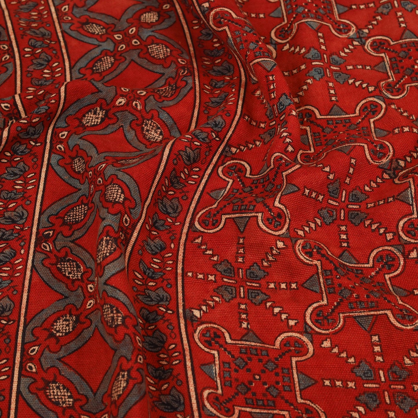 Red Handloom Cotton Block Print Double Ajrakh Bed Sheet