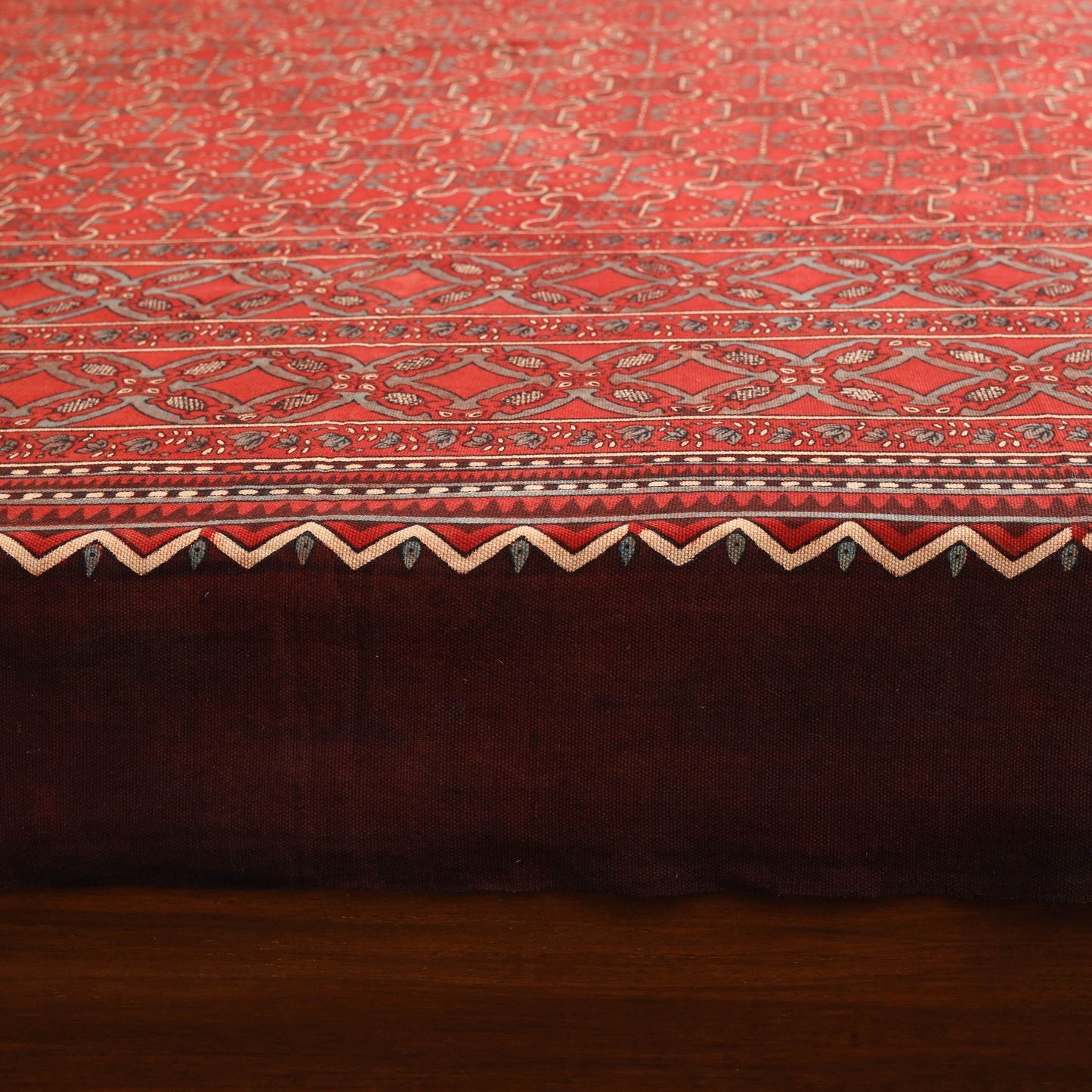 Red Handloom Cotton Block Print Double Ajrakh Bed Sheet
