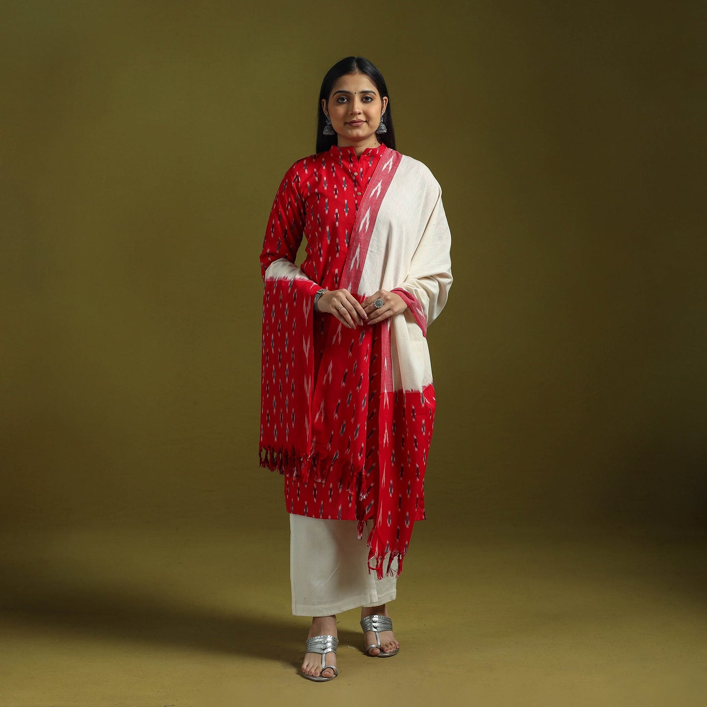 Handloom cotton pochampally ikat 3pc kurta set for women 07