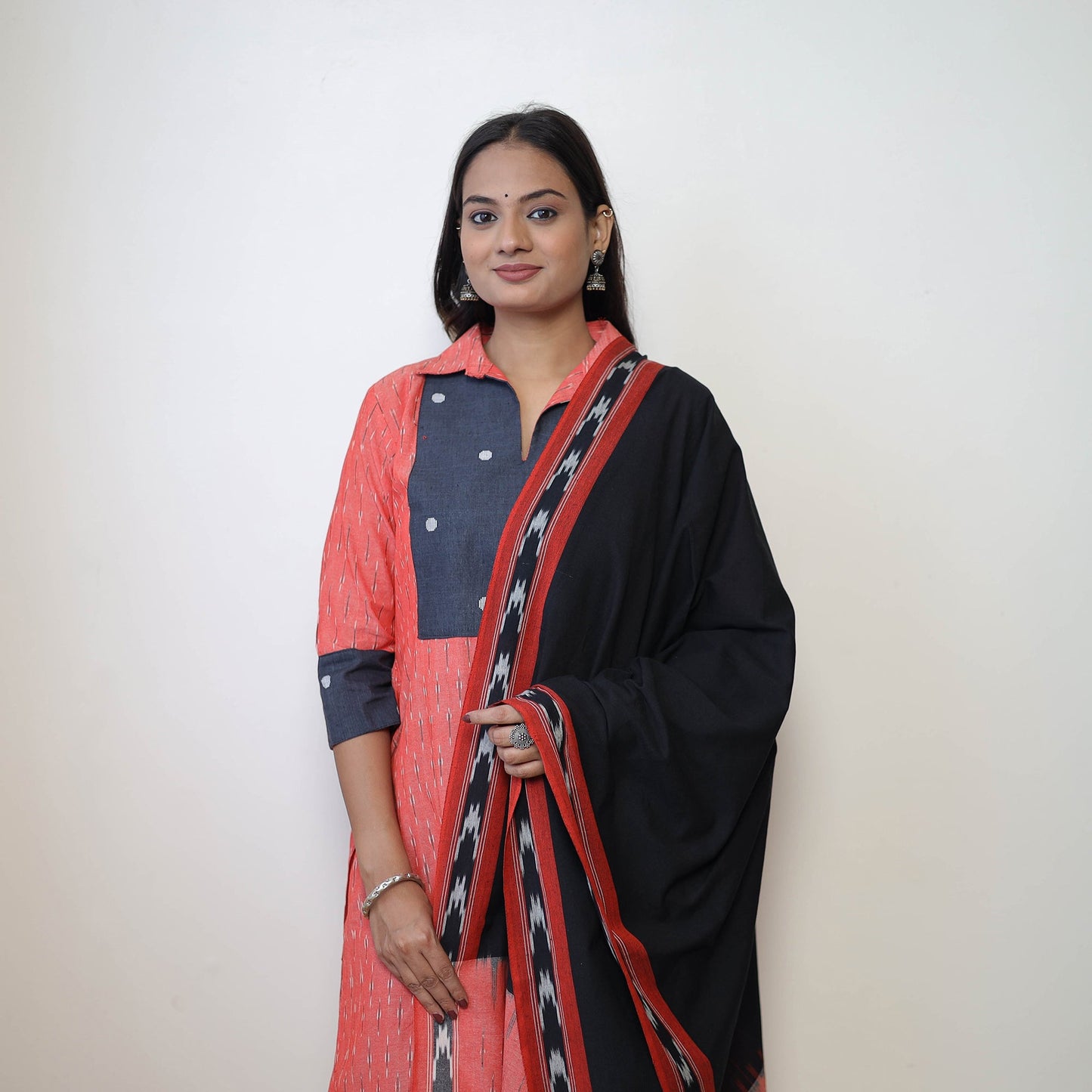 Buy Red Handloom Cotton Pochampally Ikat Kurta Set