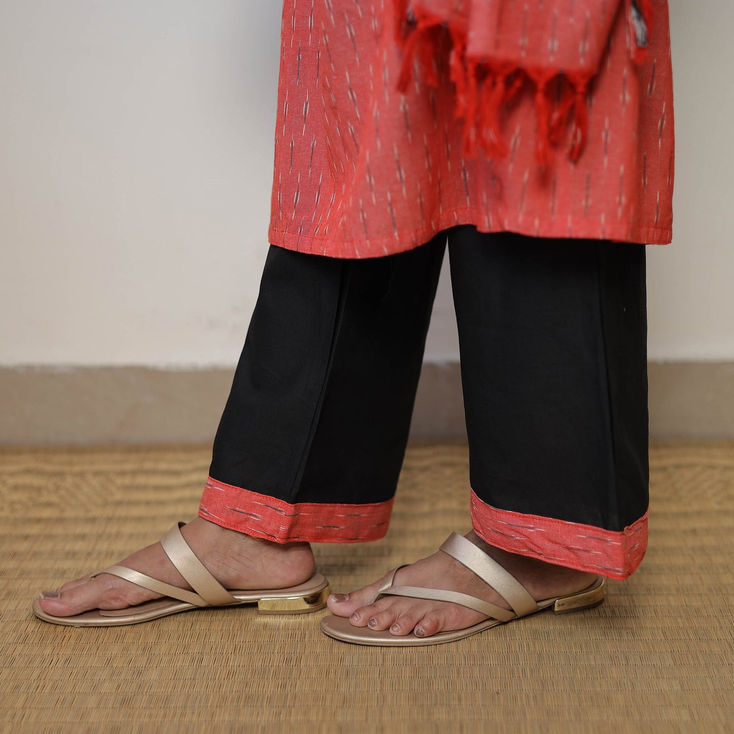 Buy Red Handloom Cotton Pochampally Ikat Kurta Set